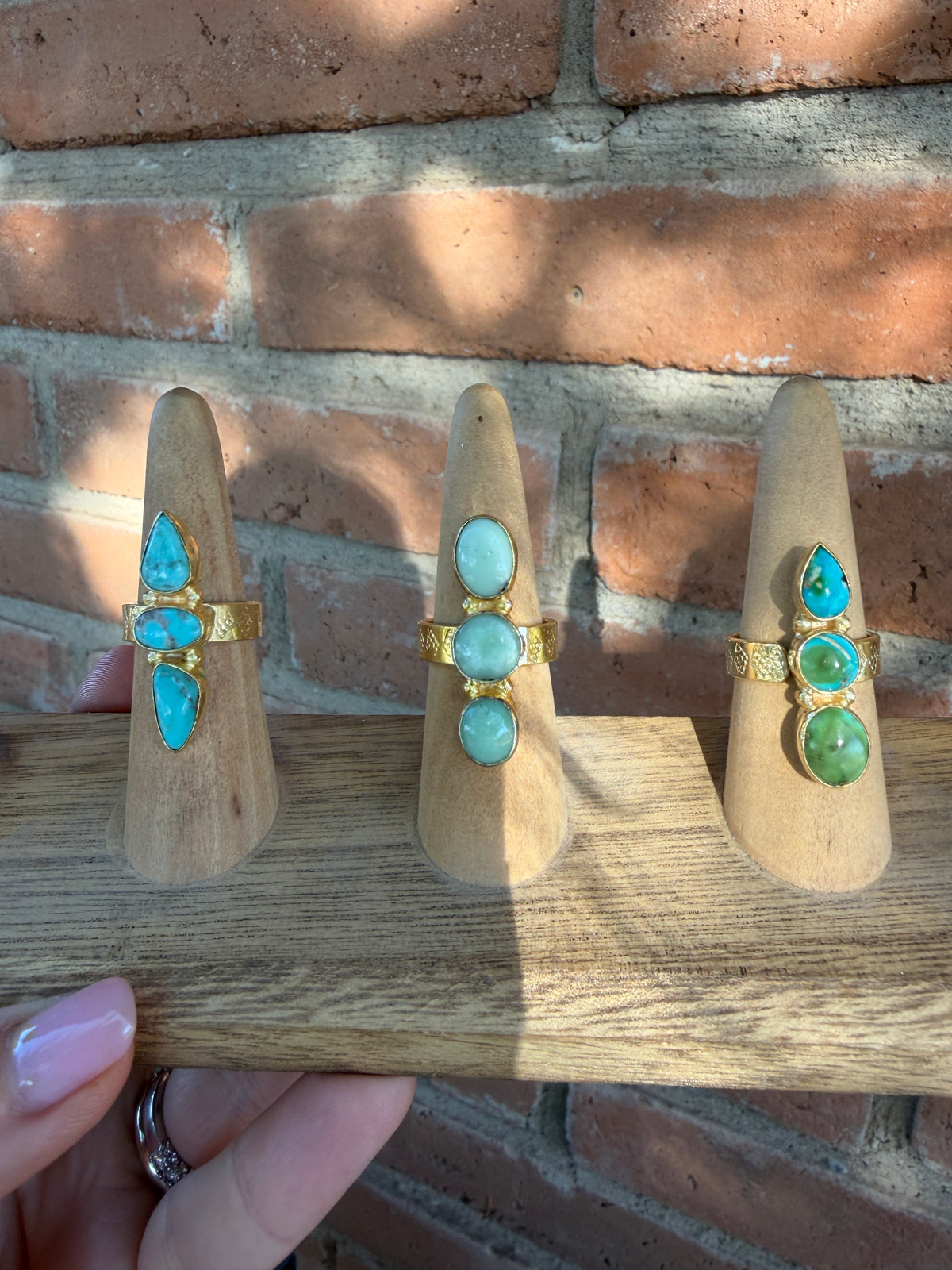 “The Golden Collection” Genuine Multi Stone Adjustable 3 Stone Ring
