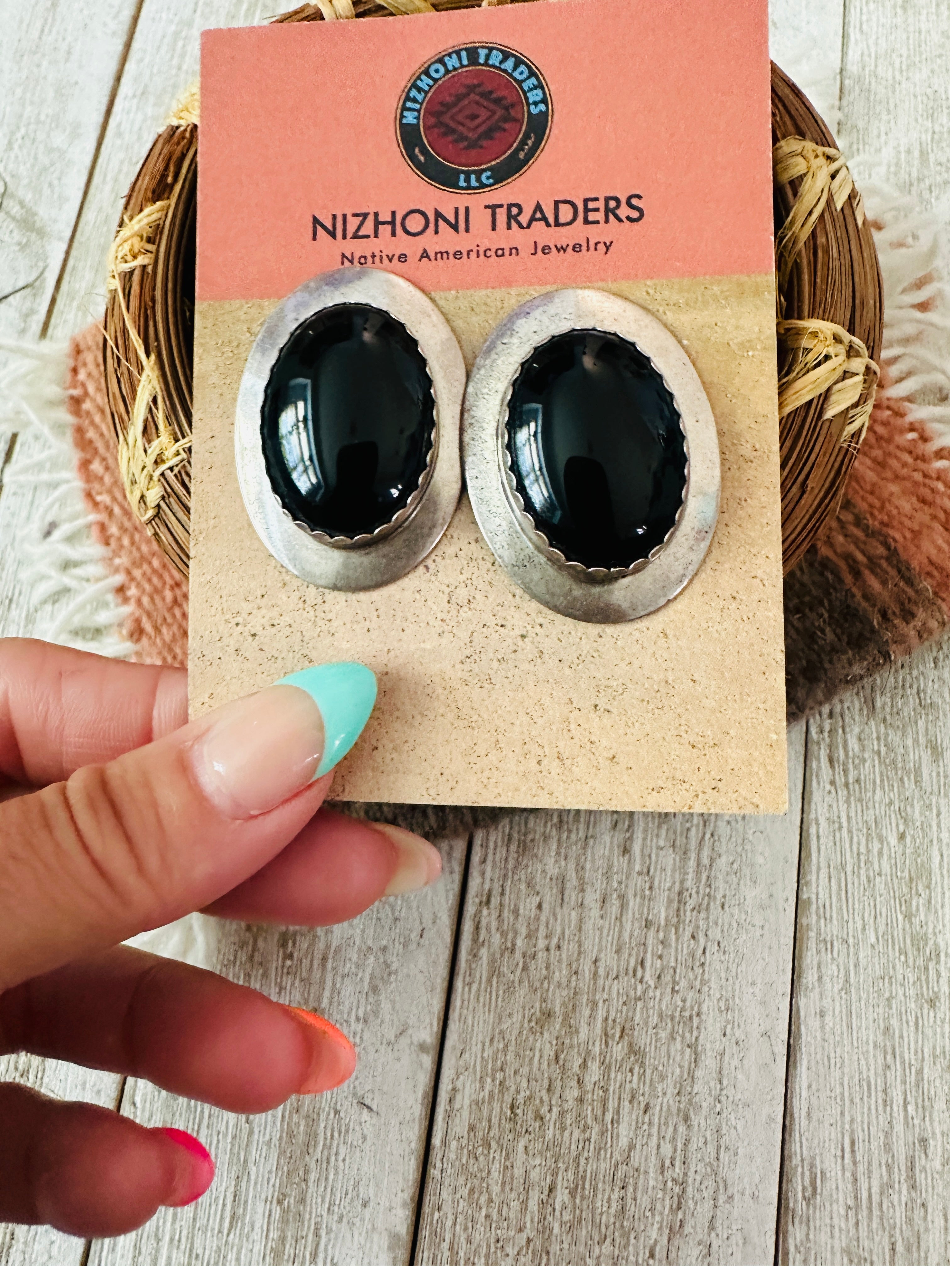 Handcrafted Old Pawn Sterling Silver & Black Onyx Post Earrings