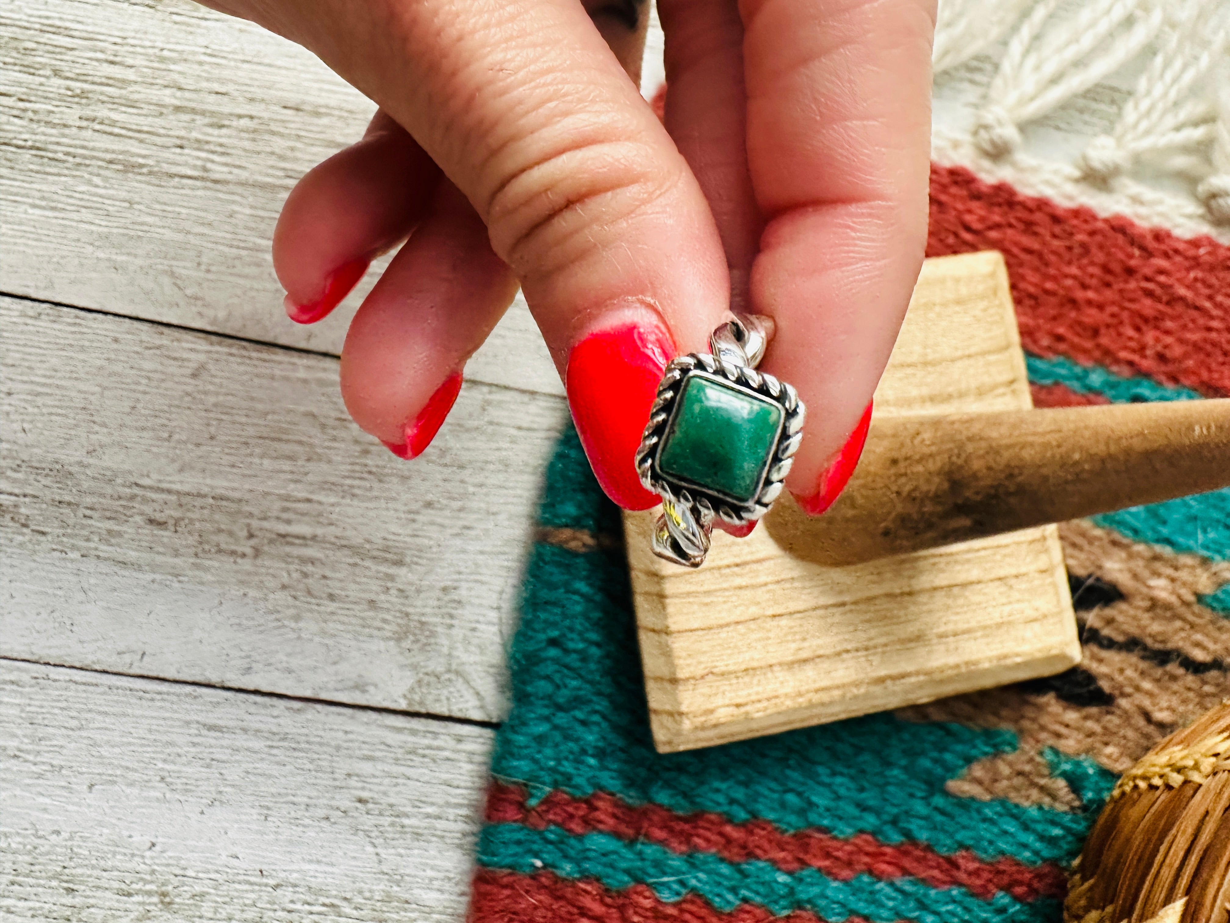 Navajo Twisted Sterling Silver & Turquoise Ring Size 4.5