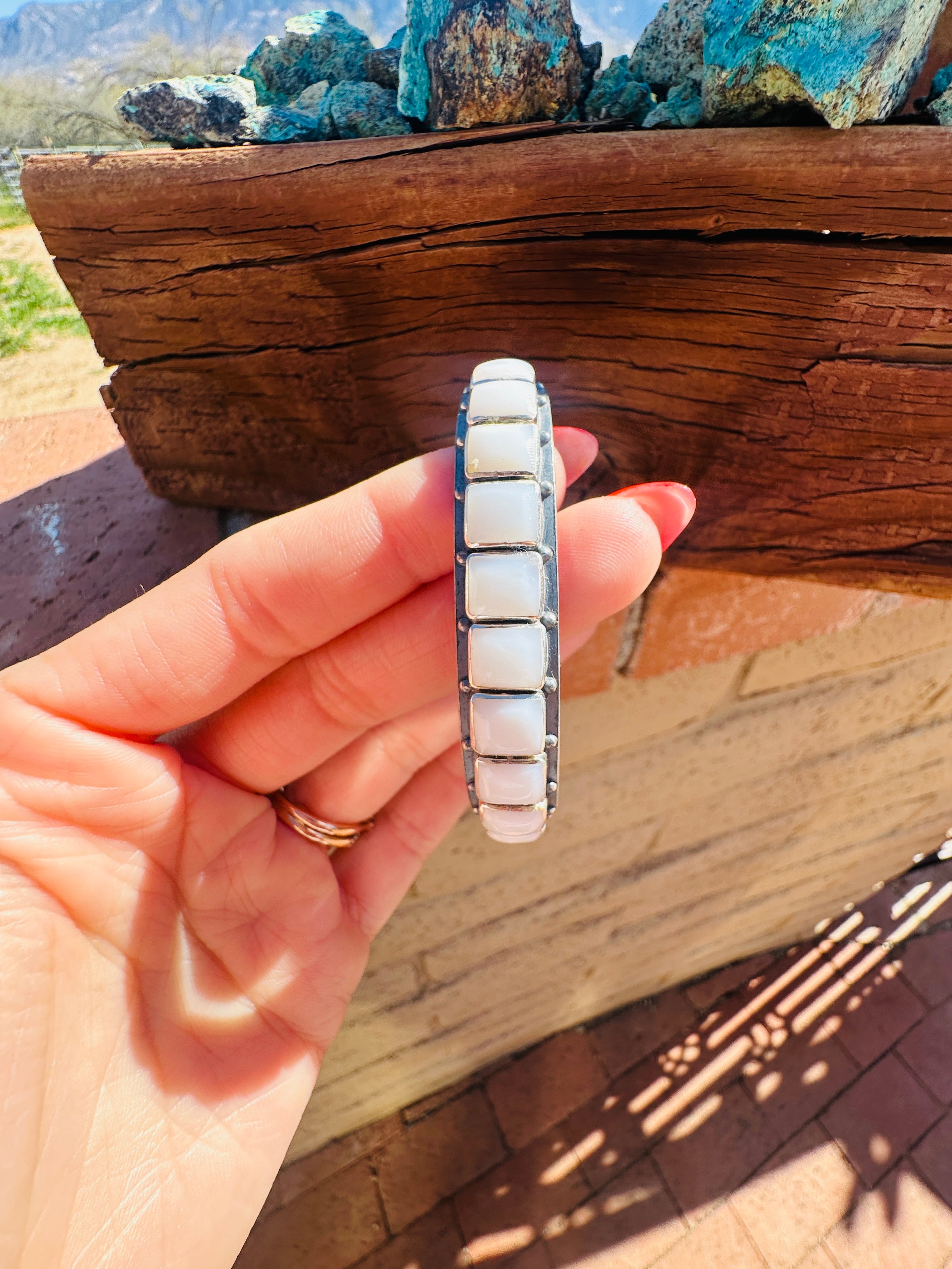 Handcrafted Sterling Silver and Mother of Pearl Cuff Bracelet by Federico Jimenez