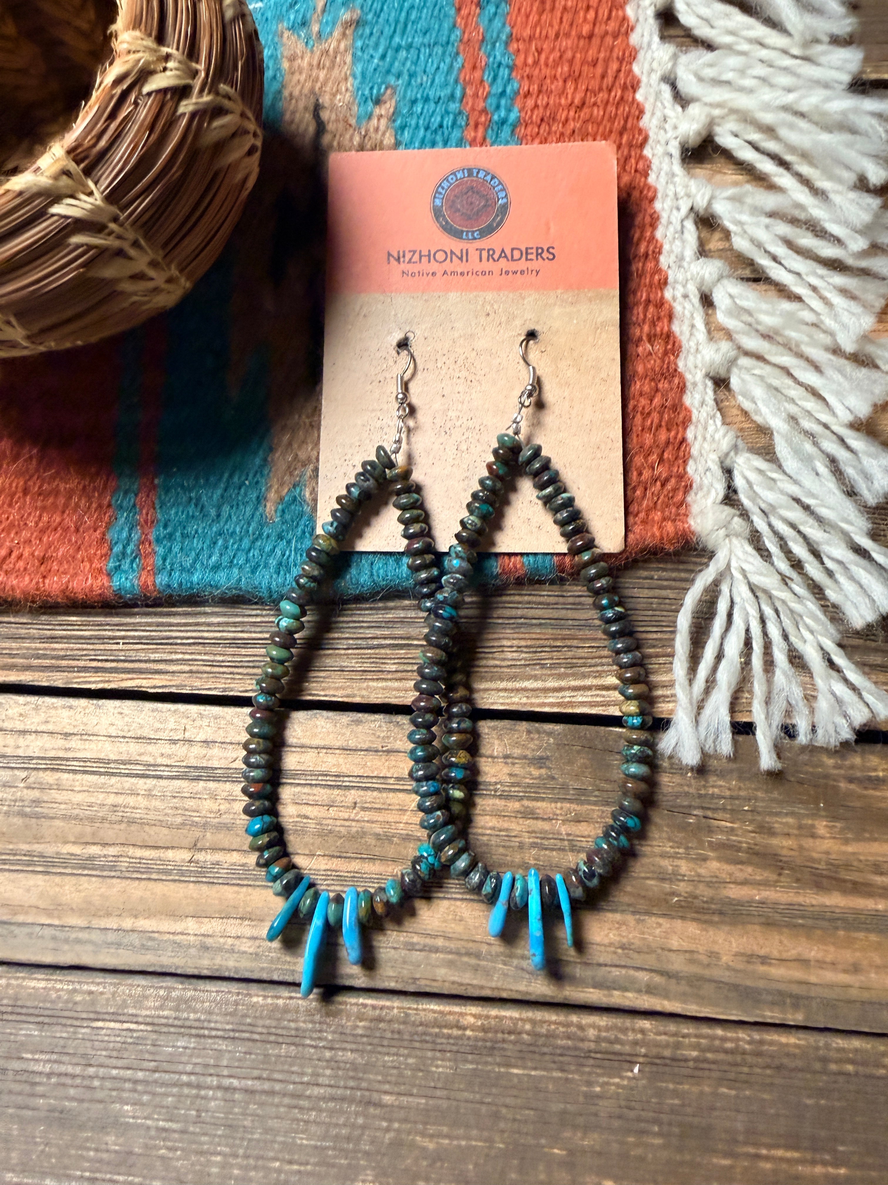Handcrafted Turquoise Beaded Dangle Hoop Earrings