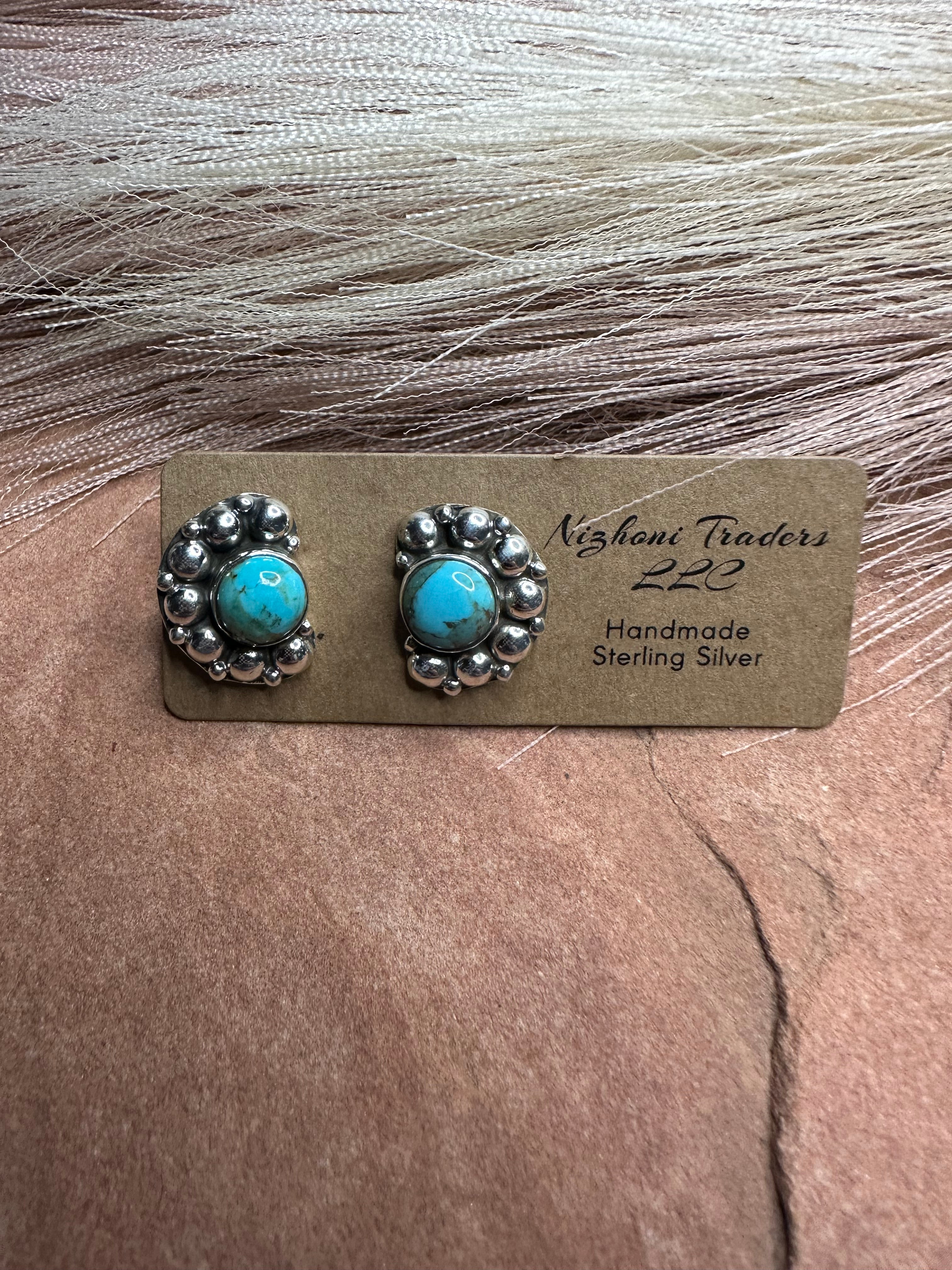 Handmade Sterling Silver Ball & Turquoise Post Earrings