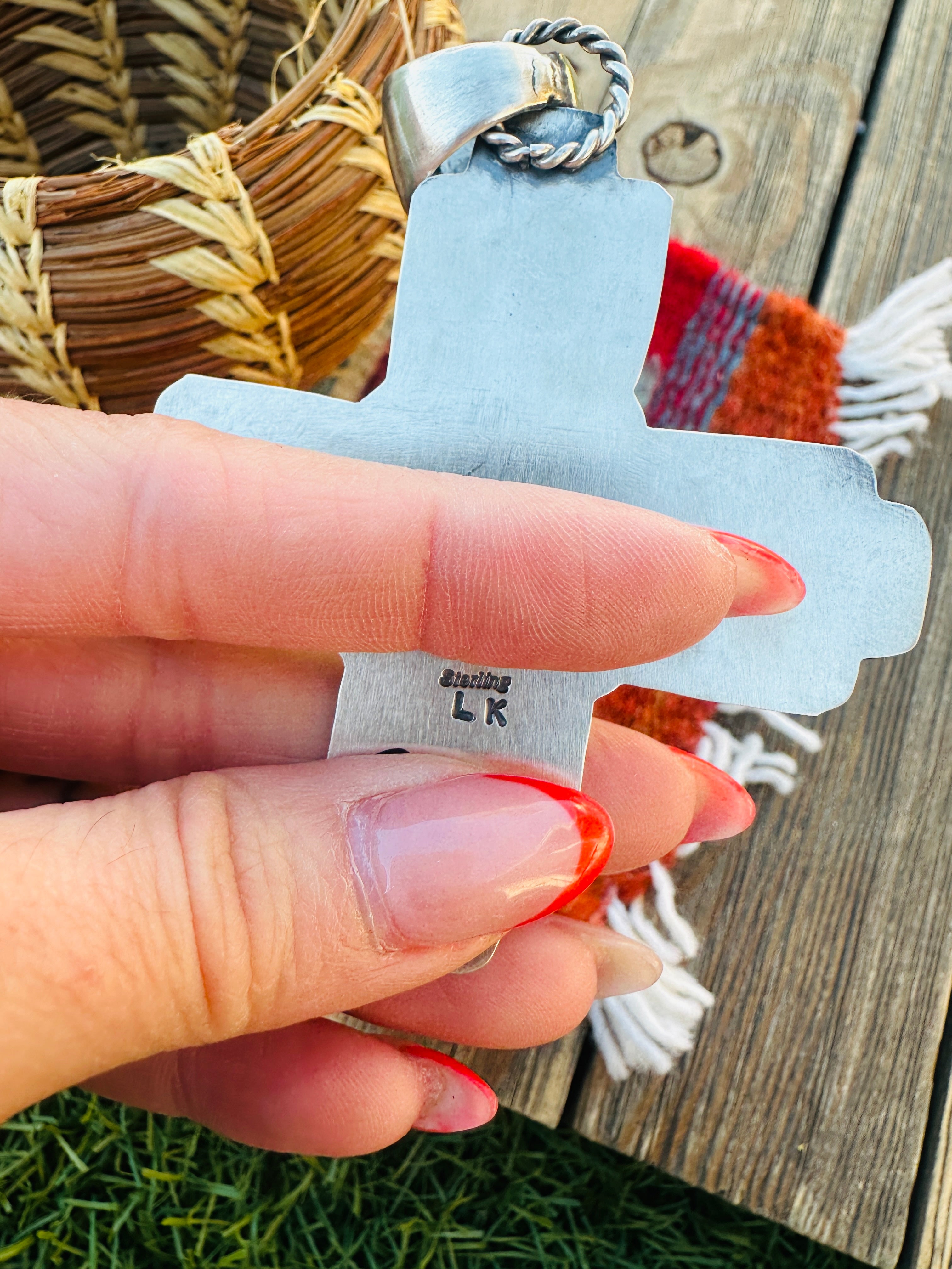 Handcrafted Sterling Silver & Turquoise Zia Cross Pendant