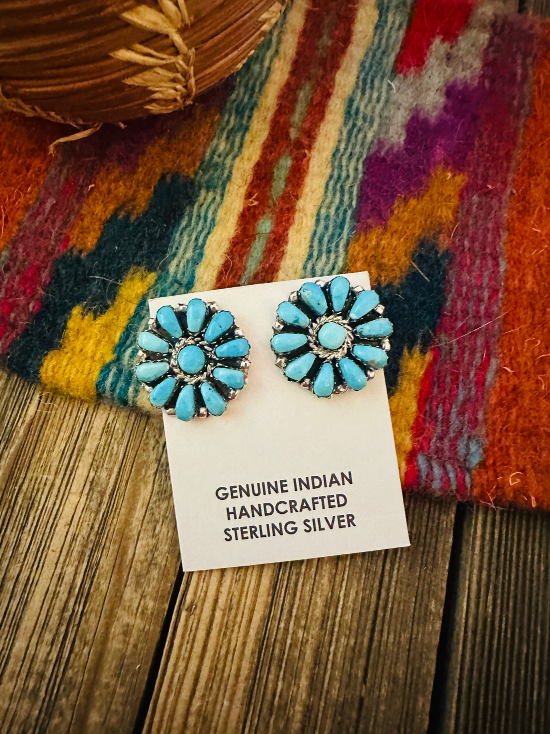 Handcrafted Turquoise & Sterling Silver Cluster Post Earrings