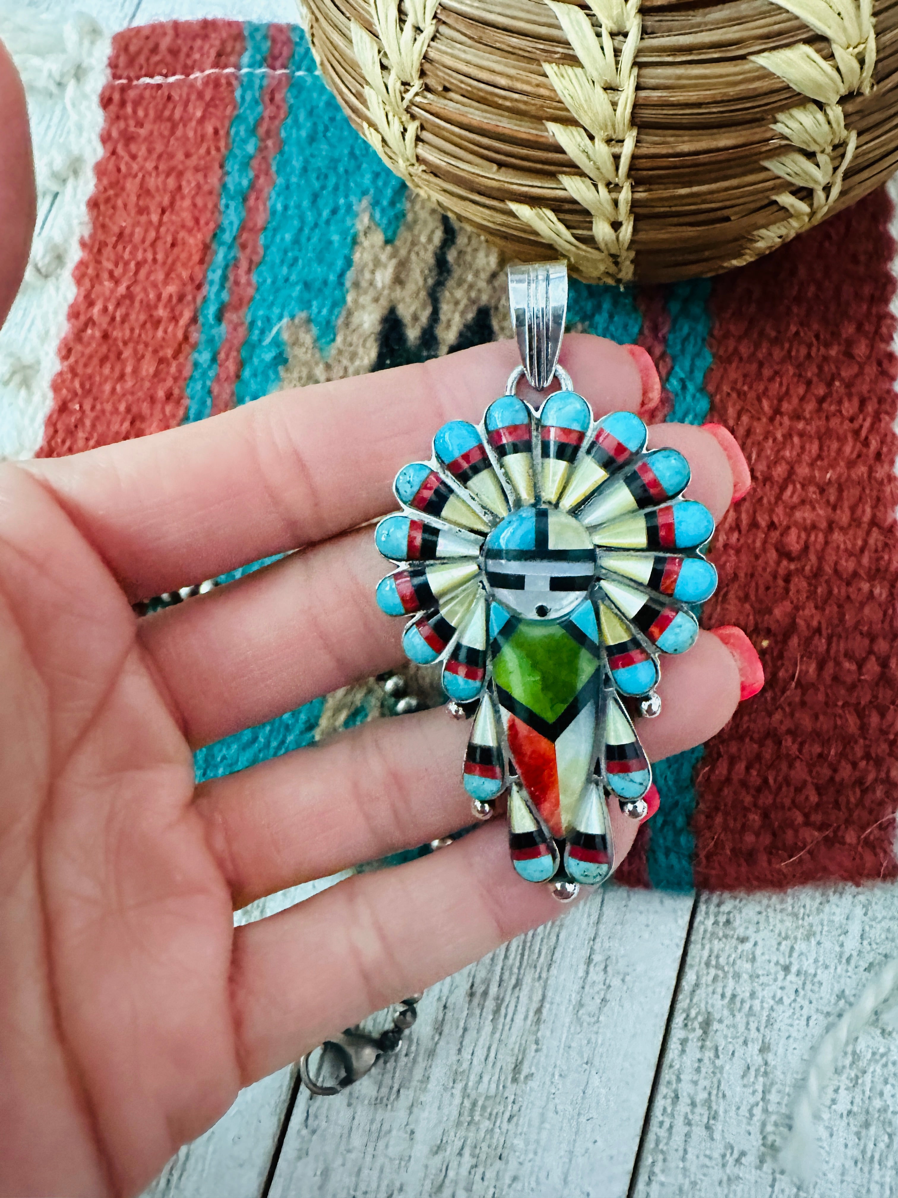 Gorgeous Handmade Sterling Silver & Multi Stone Kachina Pendant