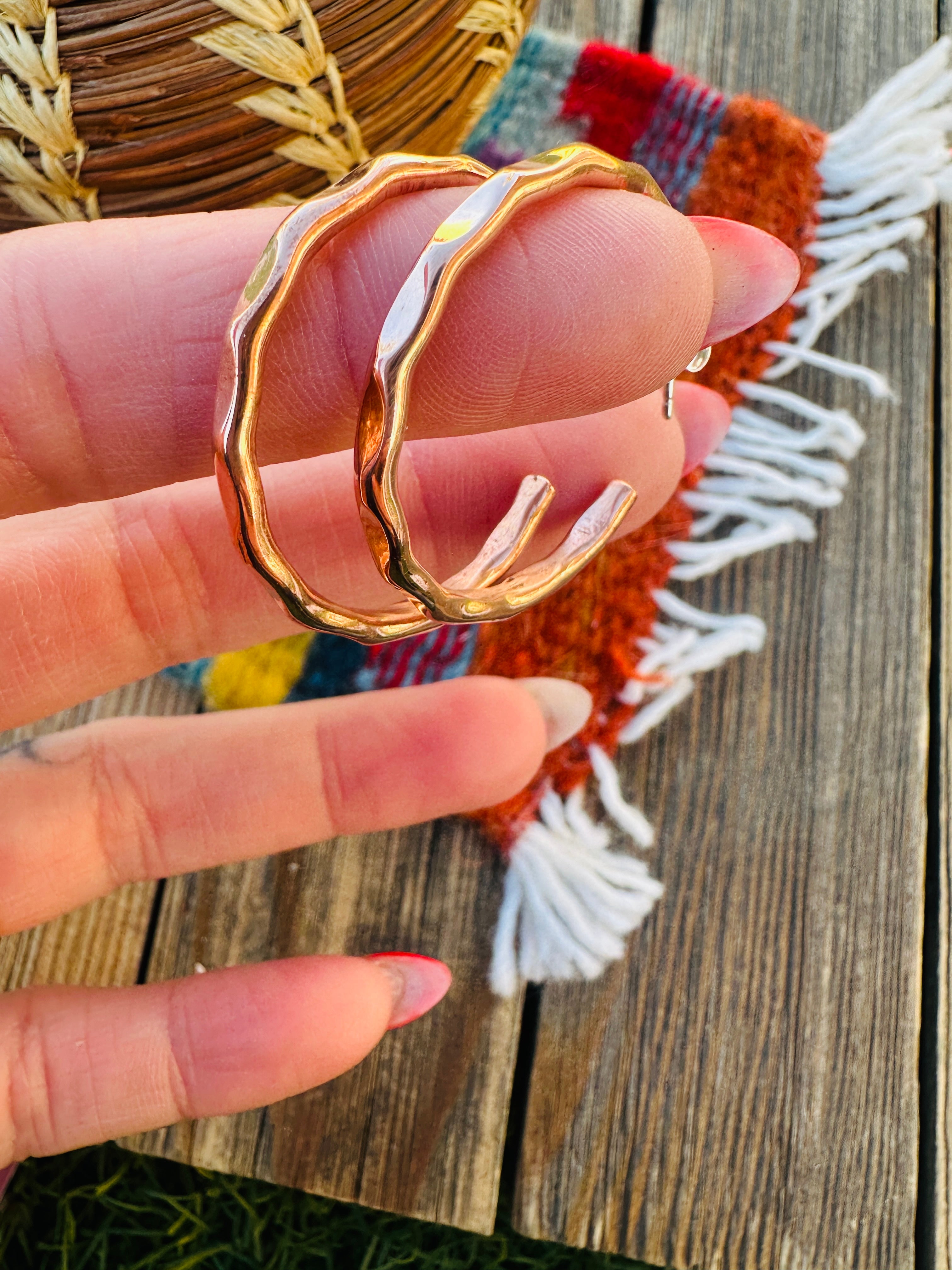 Handcrafted Hammered Copper Hoop Earrings