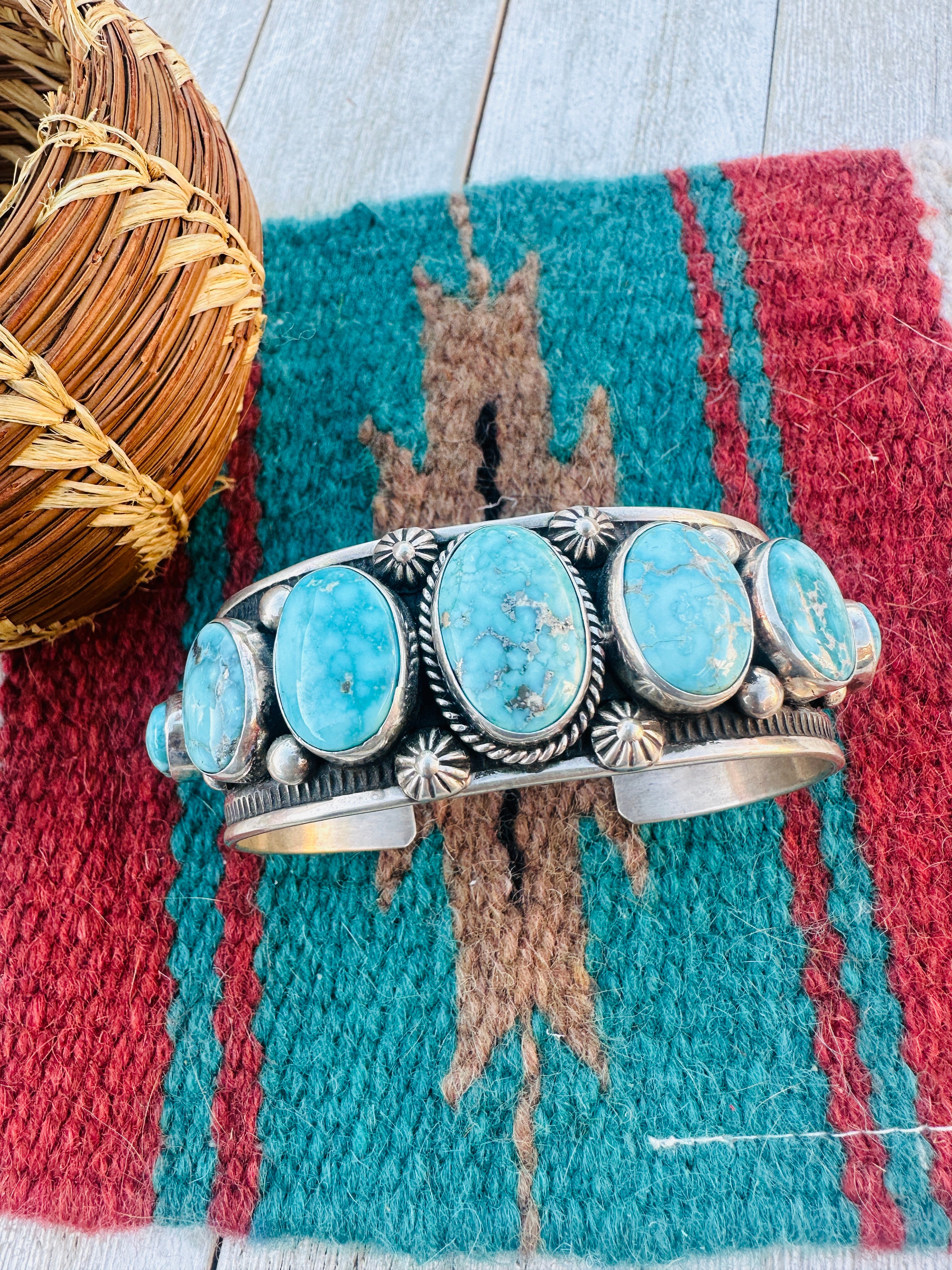 Handcrafted Old Pawn Sterling Silver & Turquoise Cuff Bracelet