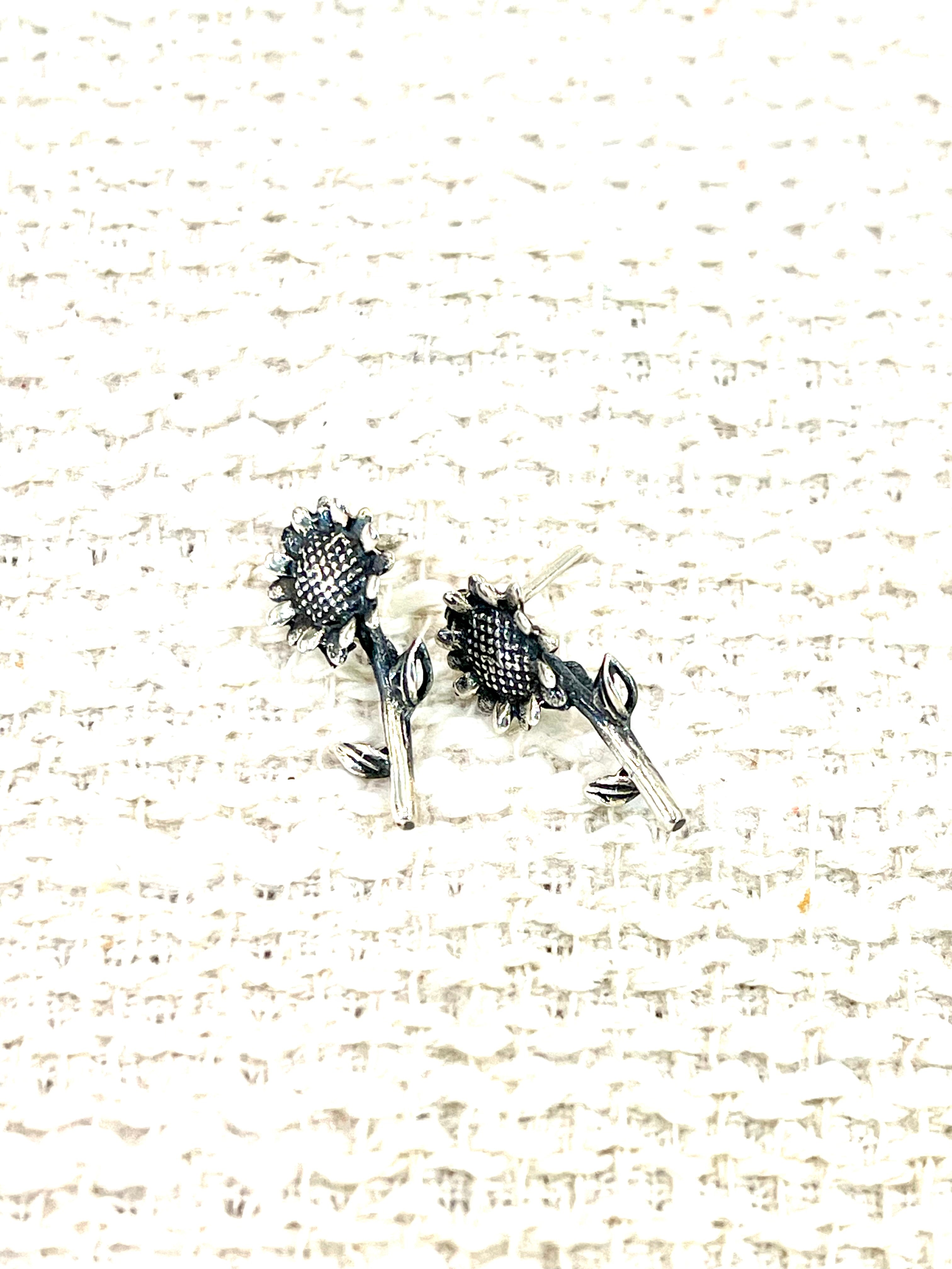 Handmade In Mexico Sterling Silver, Sunflower Stud Earrings