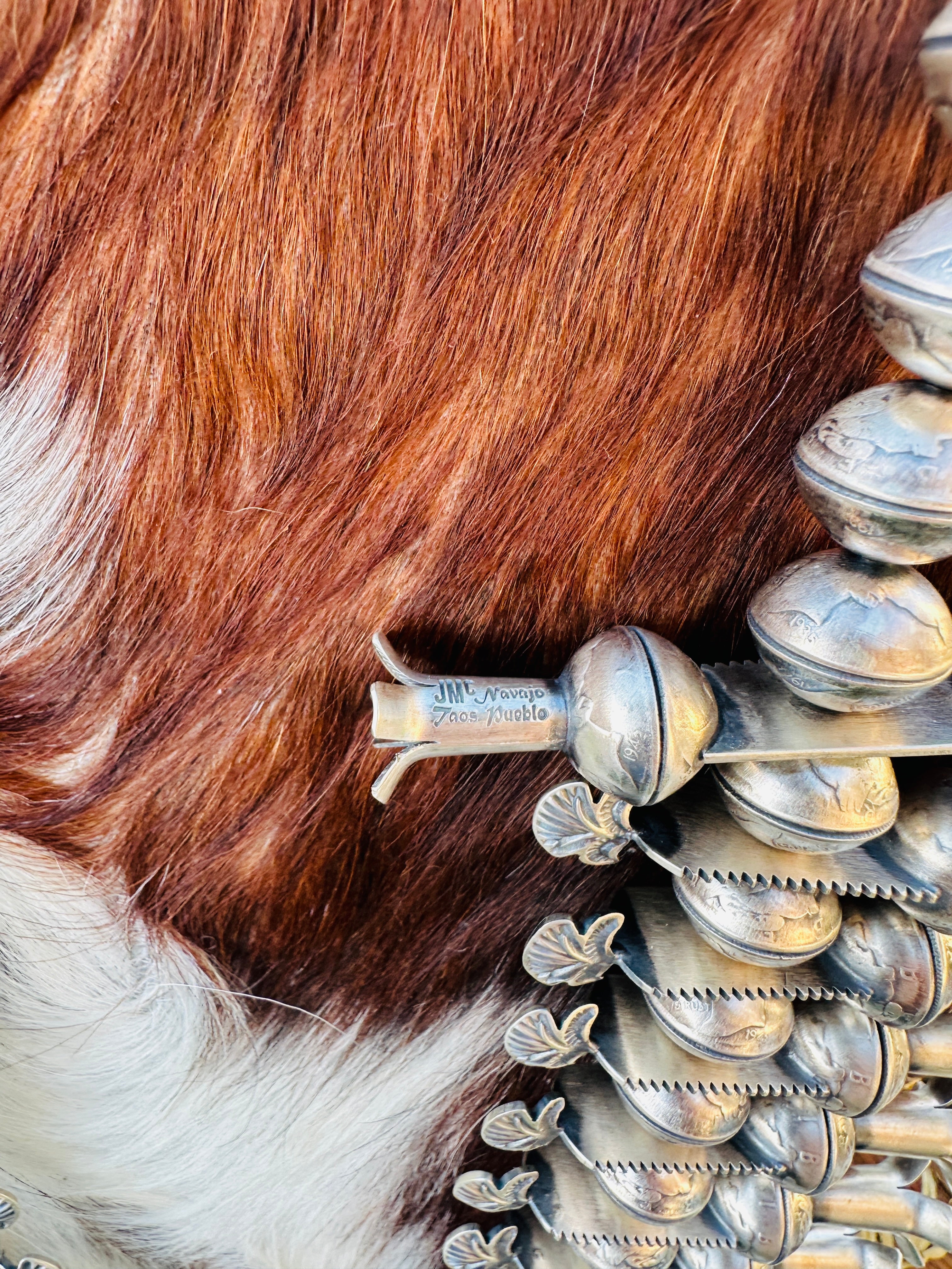Handcrafted Vintage Old Pawn Turquoise & Sterling Silver Beaded Squash Blossom Necklace by James McCabe