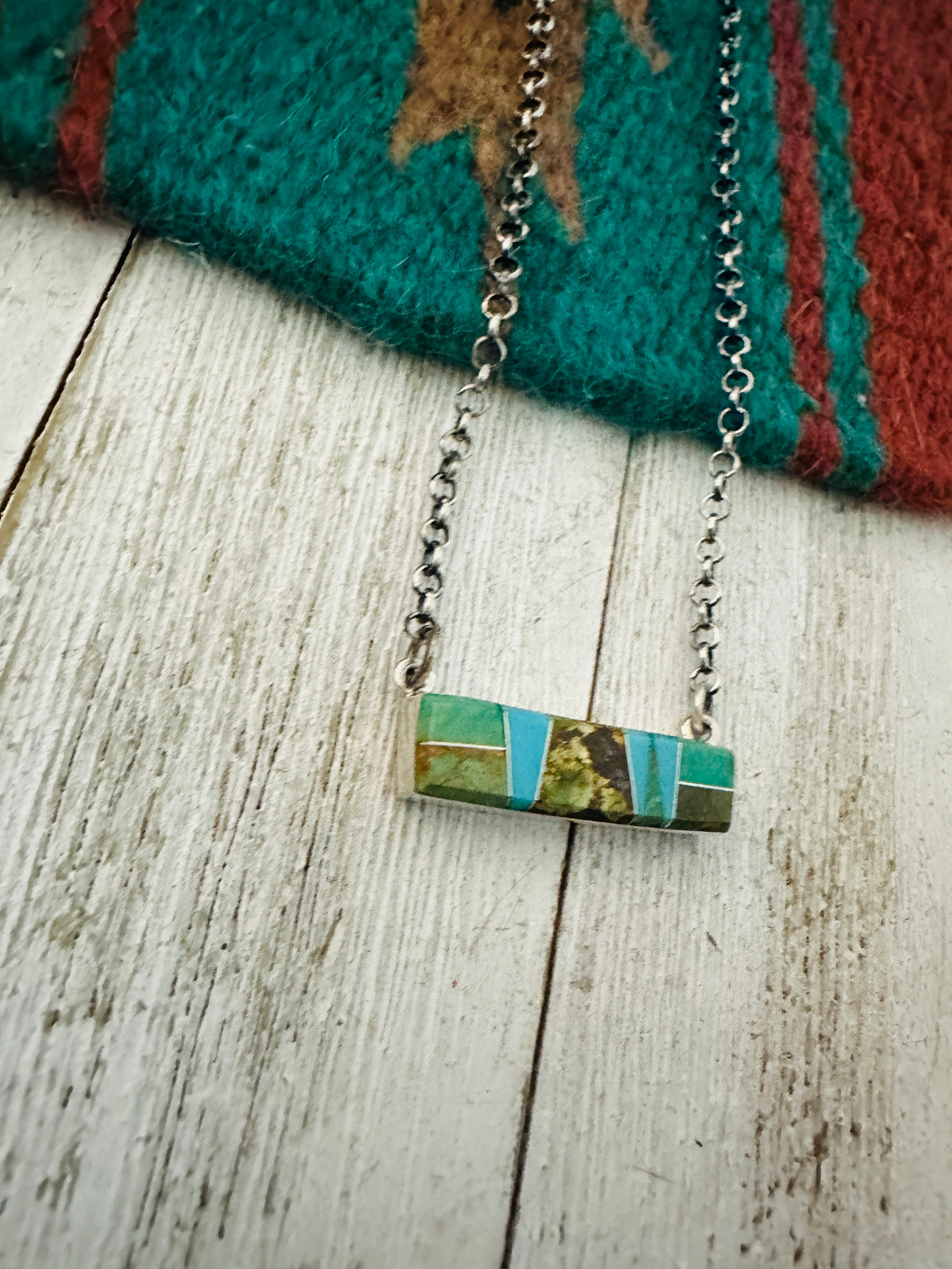 Navajo Multi Turquoise & Sterling Silver Inlay Bar Necklace