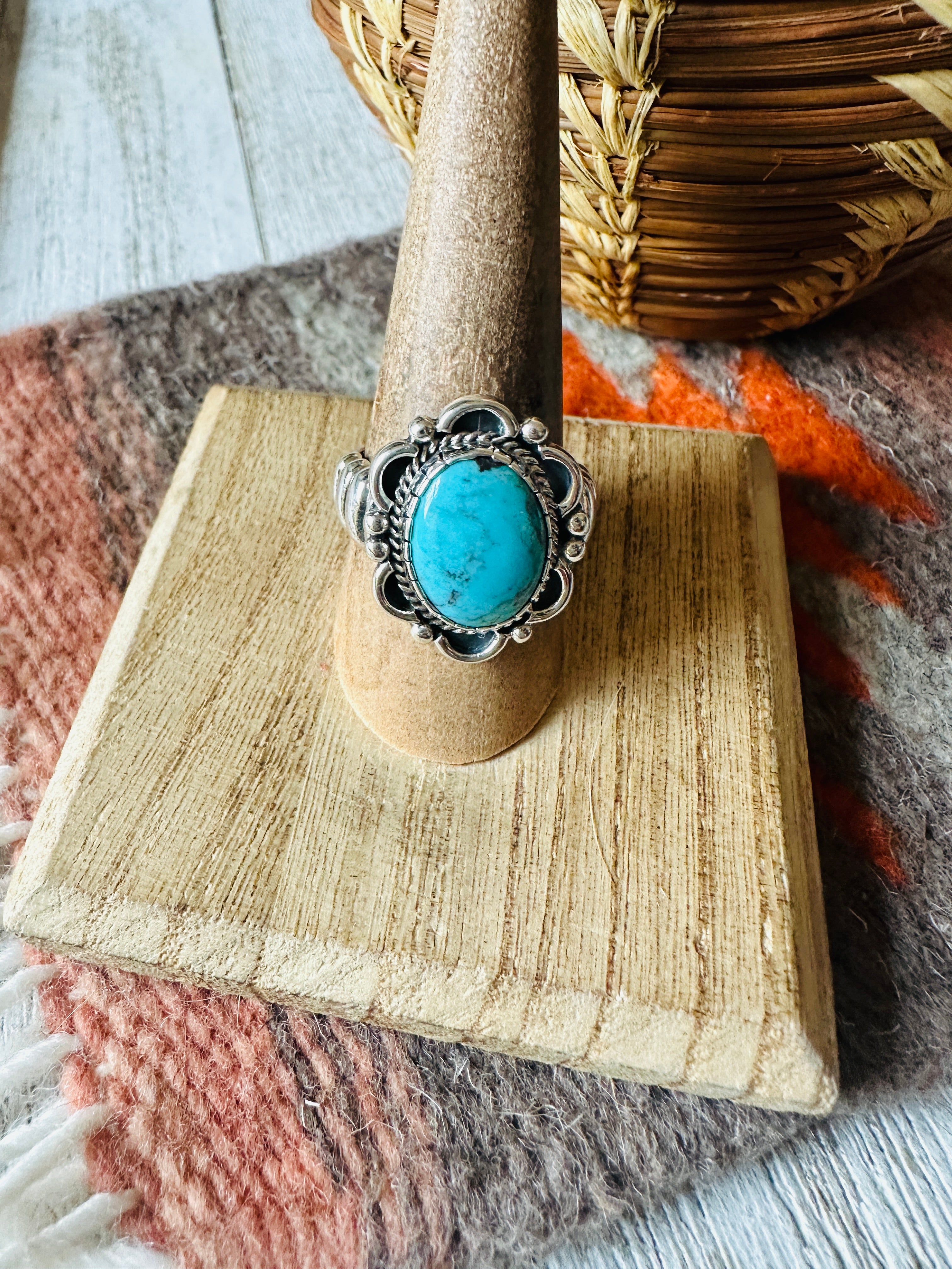 Navajo Turquoise & Sterling Silver Ring Size 8