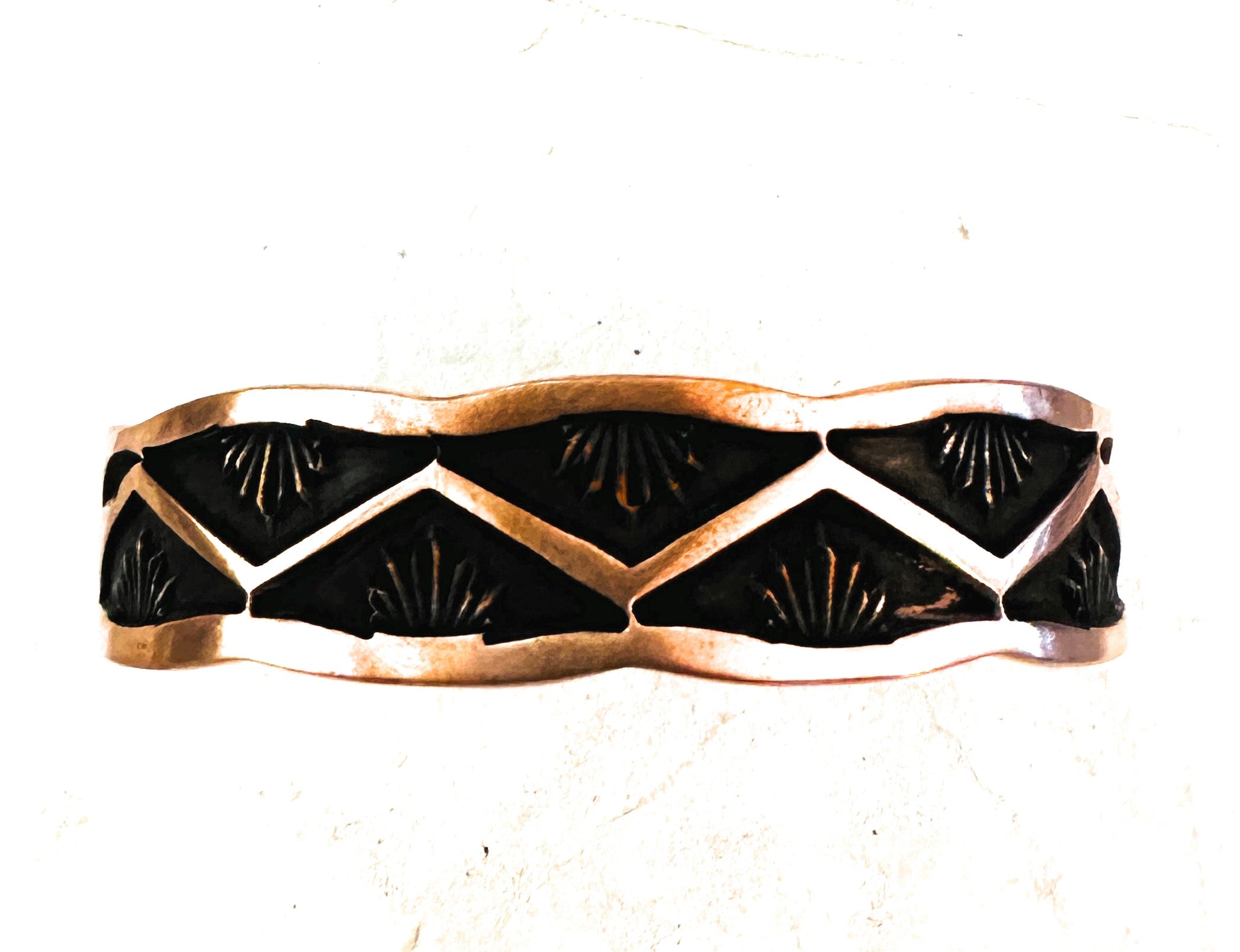 Navajo Hand Stamped Copper Cuff Bracelet Signed