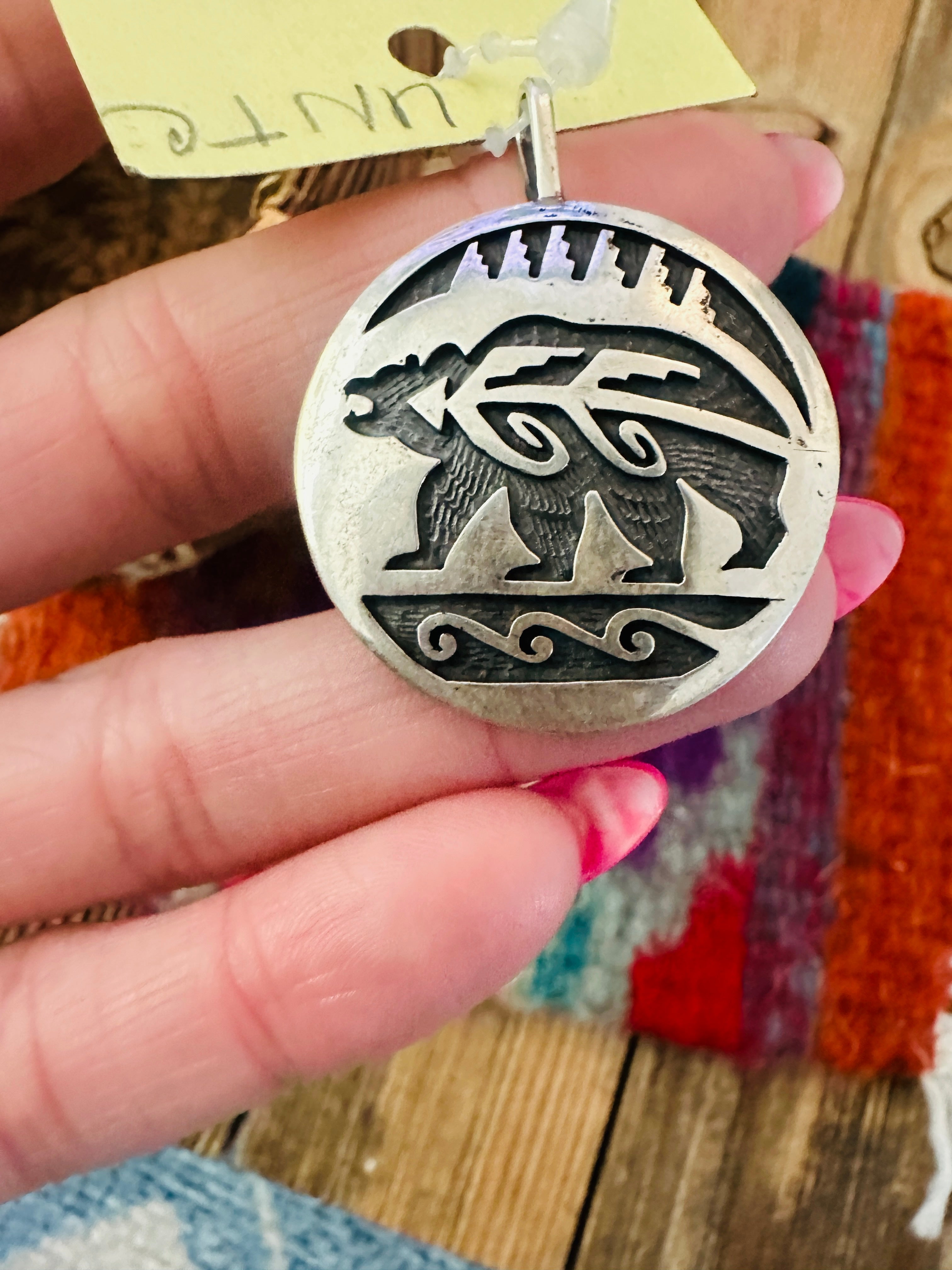 Old Pawn Handcrafted Sterling Silver Overlay Bear Pendant