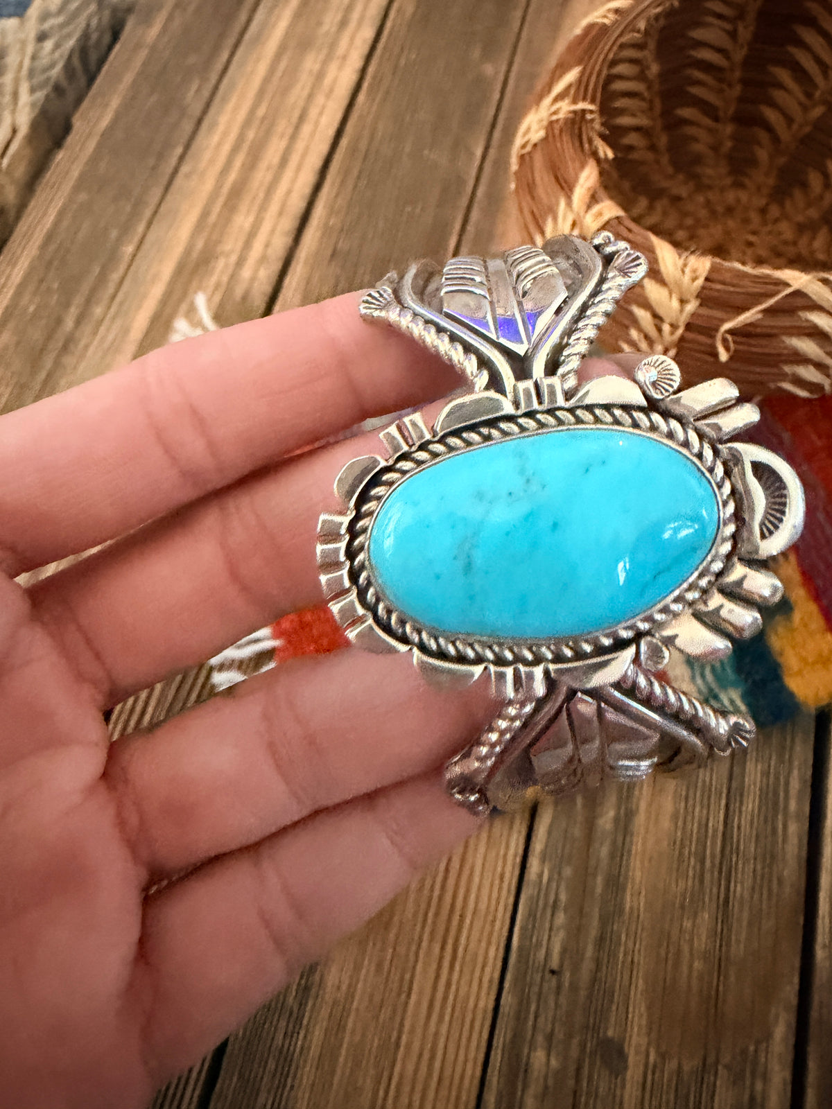 Handcrafted Old Pawn Sterling Silver & Turquoise Cuff Bracelet