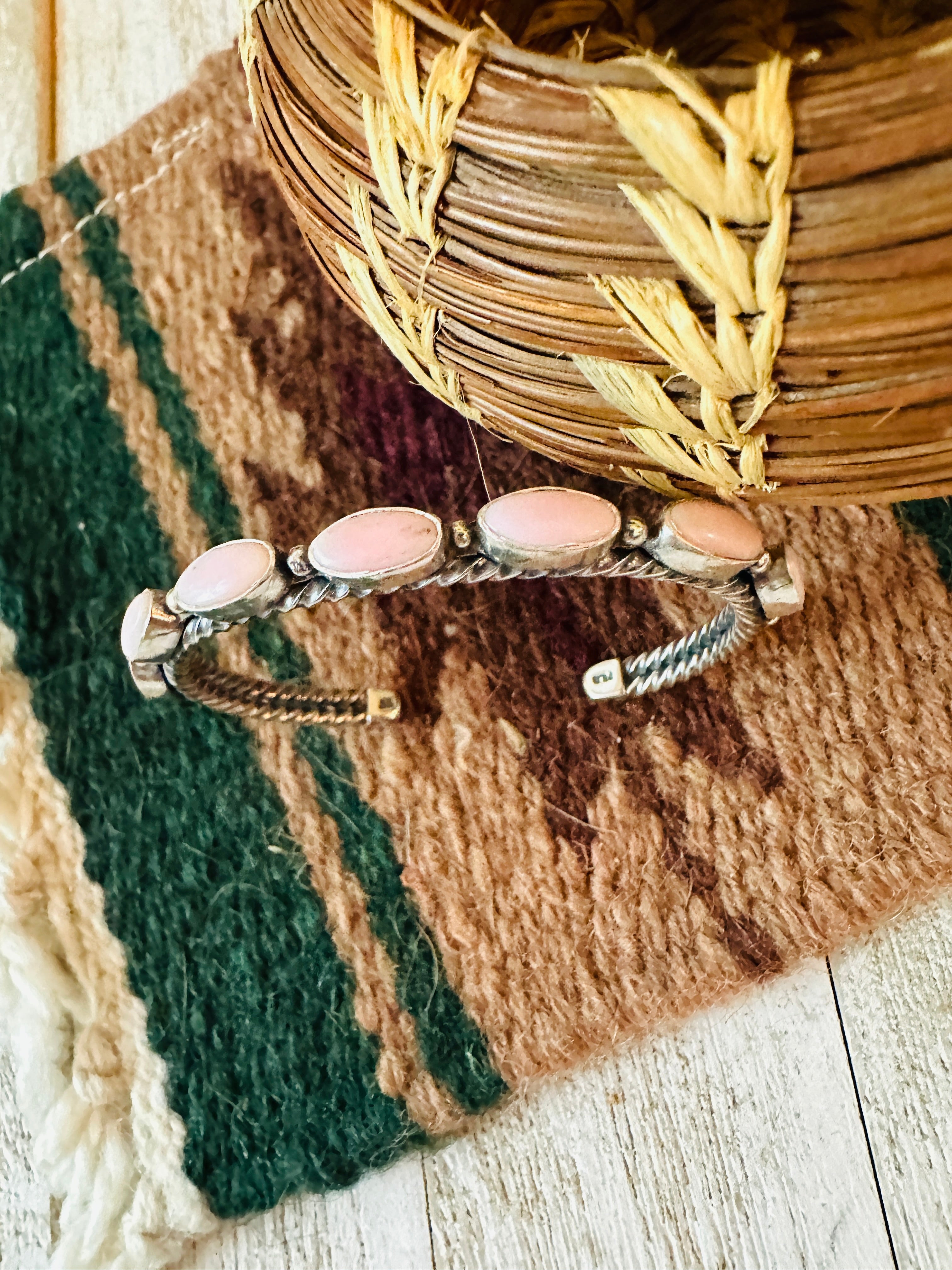 Navajo Queen Pink Conch Shell & Sterling Silver Cuff Bracelet