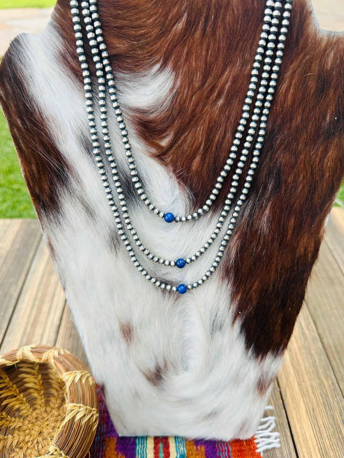 Handcrafted Lapis & Sterling Silver Pearl Beaded Necklace