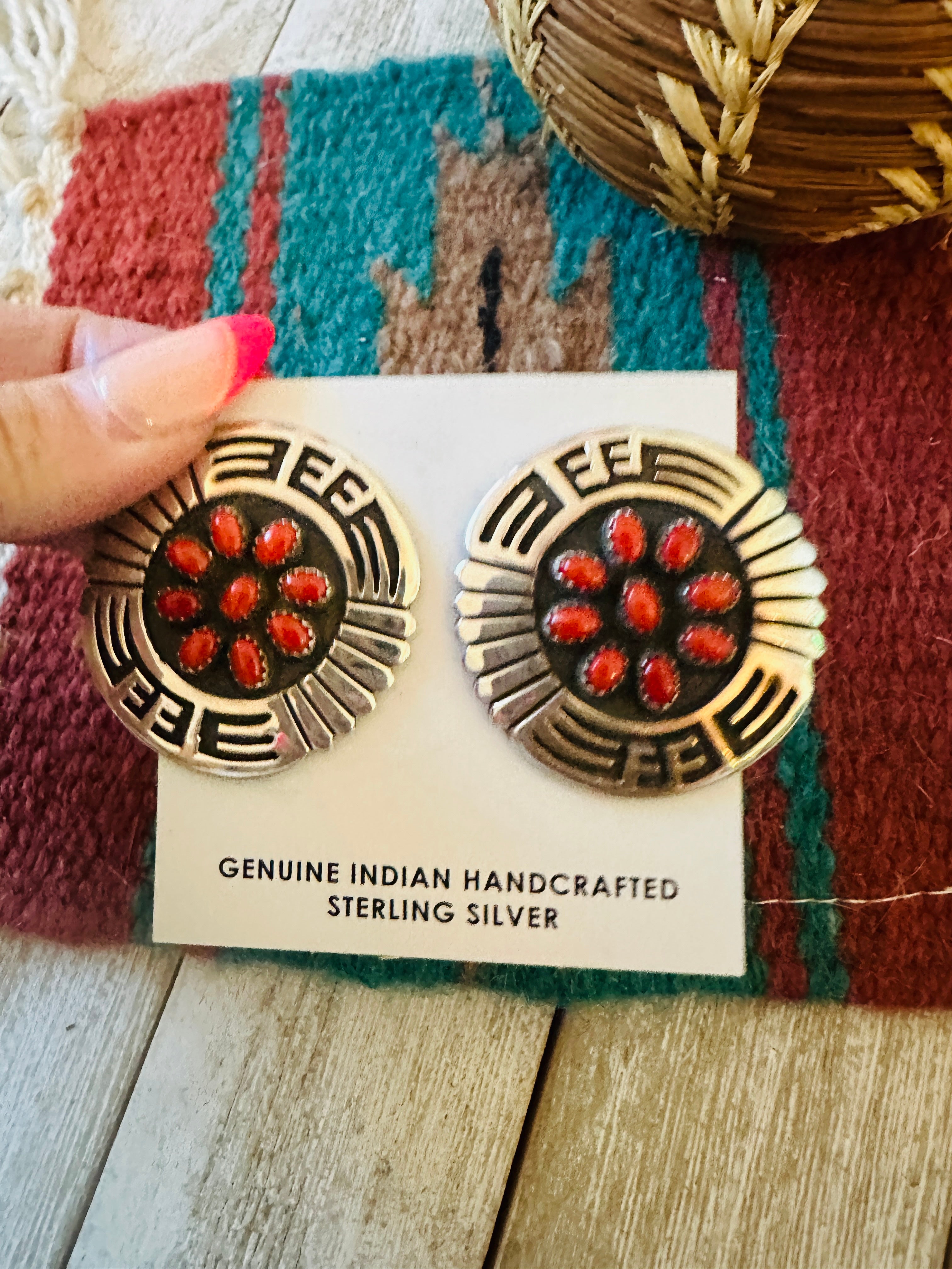 Handcrafted Coral & Sterling Silver Post Earrings