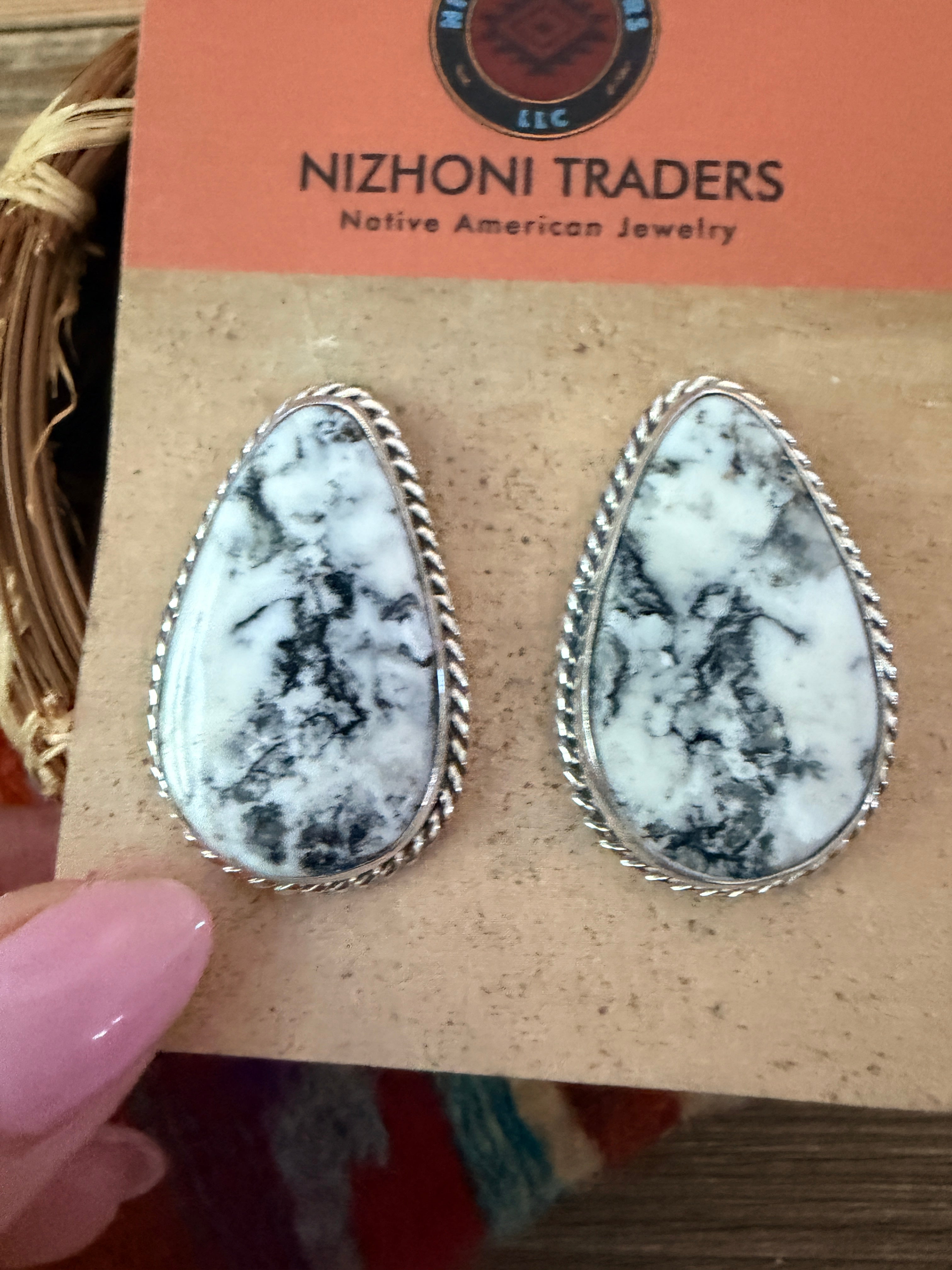 Handcrafted White Buffalo & Sterling Silver Post Earrings