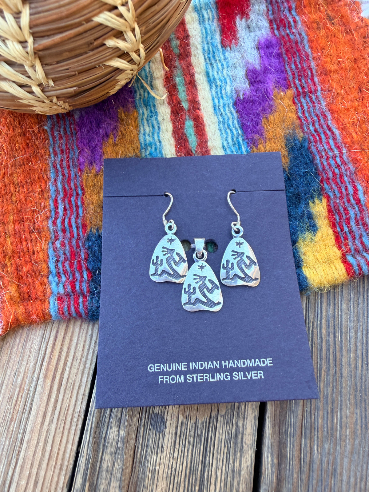 Handcrafted Sterling Silver Kokopelli Earring and Pendant Set