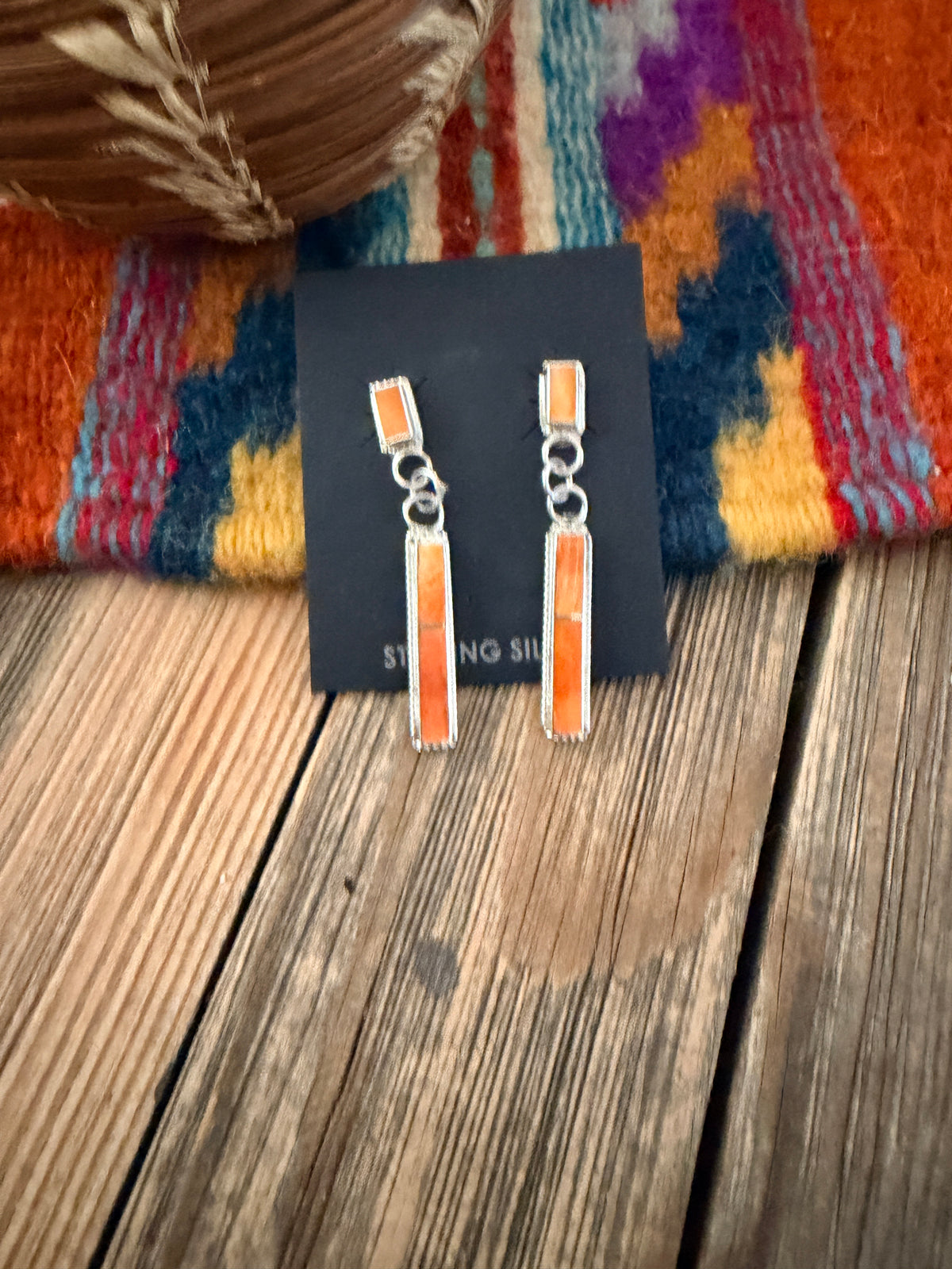 Handcrafted Spiny Oyster & Sterling Silver Inlay Dangle Earrings