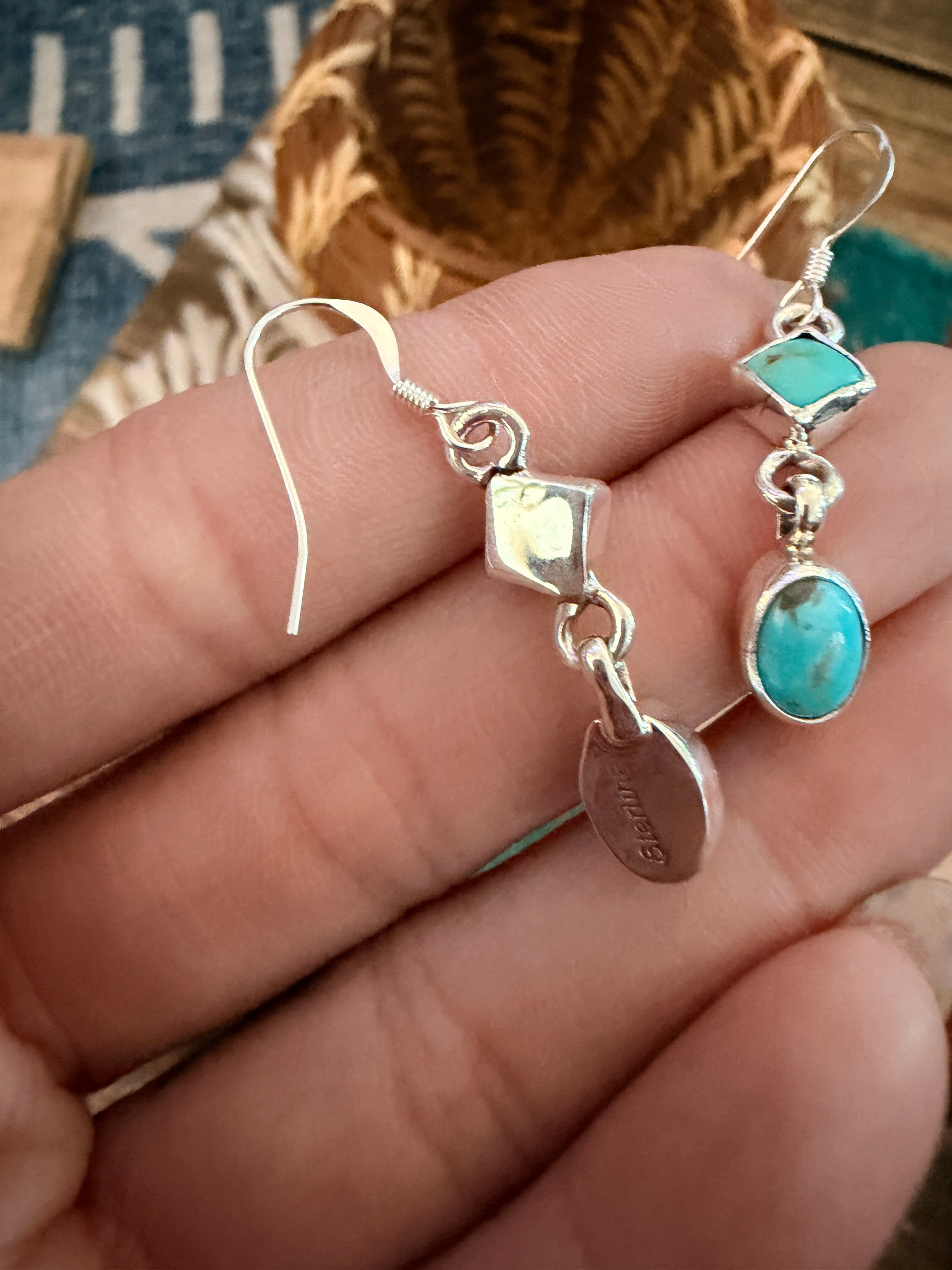 Handcrafted Turquoise & Sterling Silver Dangle Earrings