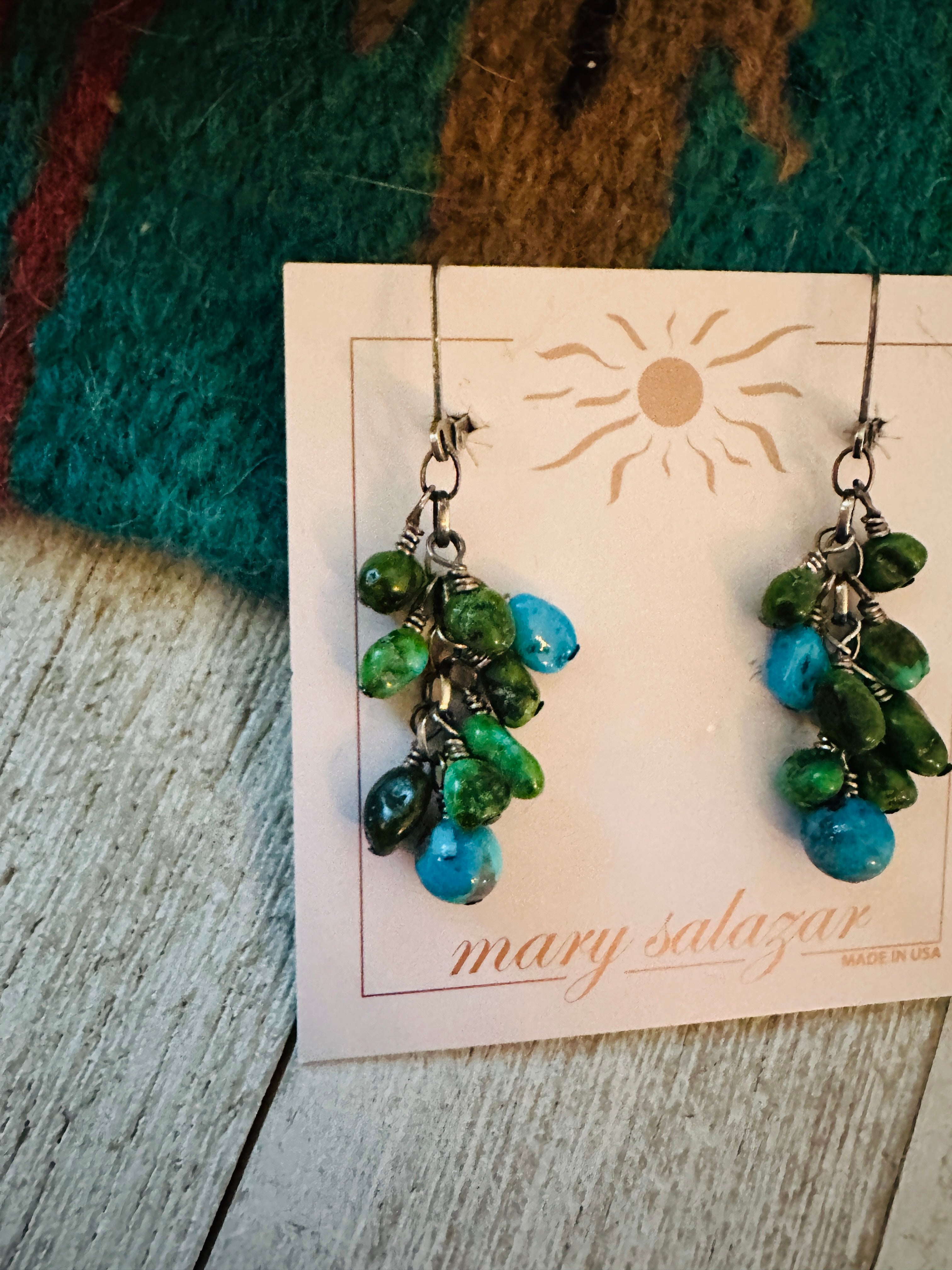 Navajo Sterling Silver & Turquoise Beaded Dangle Earrings