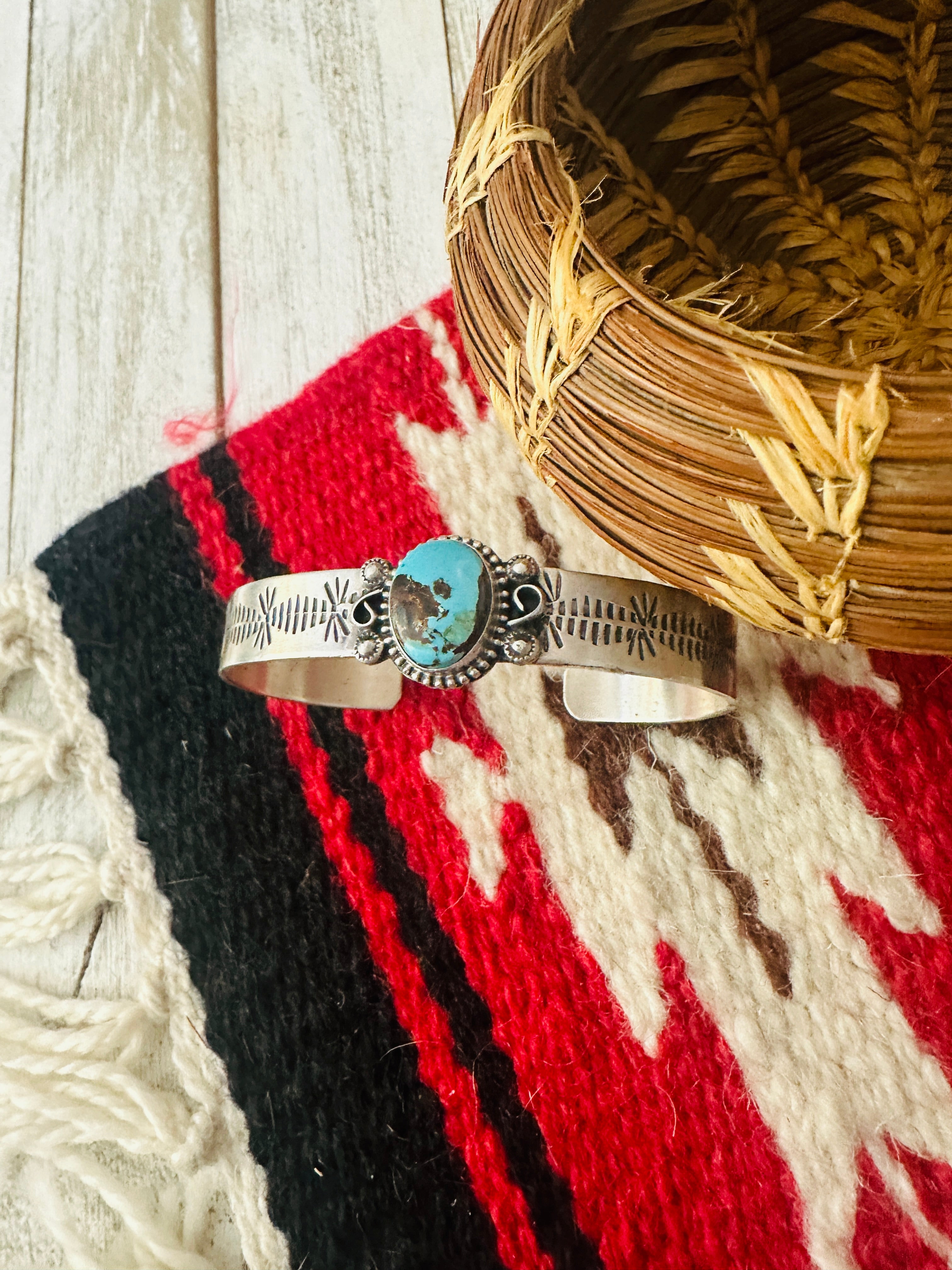 Navajo Kingman Turquoise & Sterling Silver Cuff Bracelet