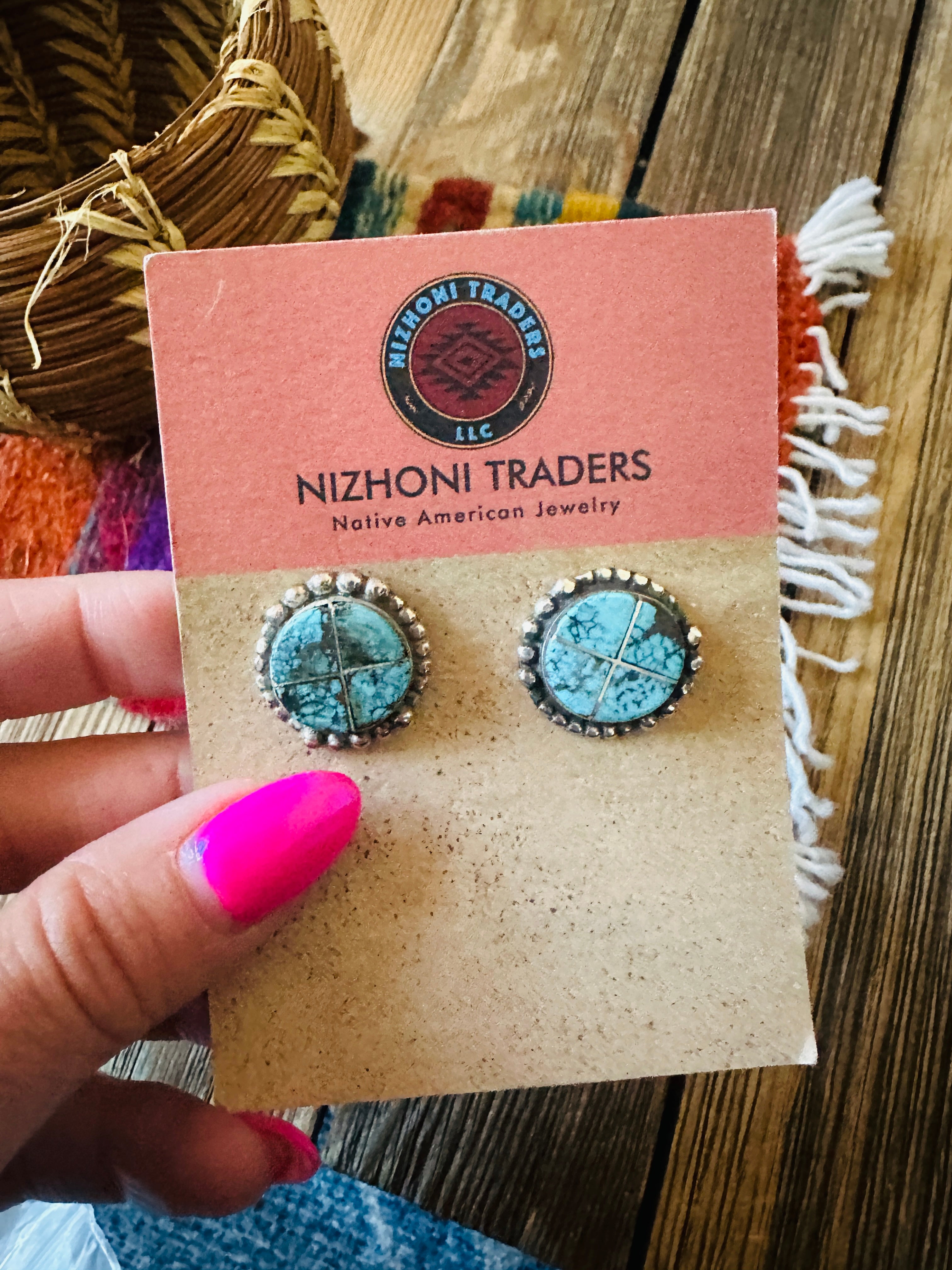 Handcrafted Old Pawn Sterling Silver & Turquoise Inlay Post Earrings