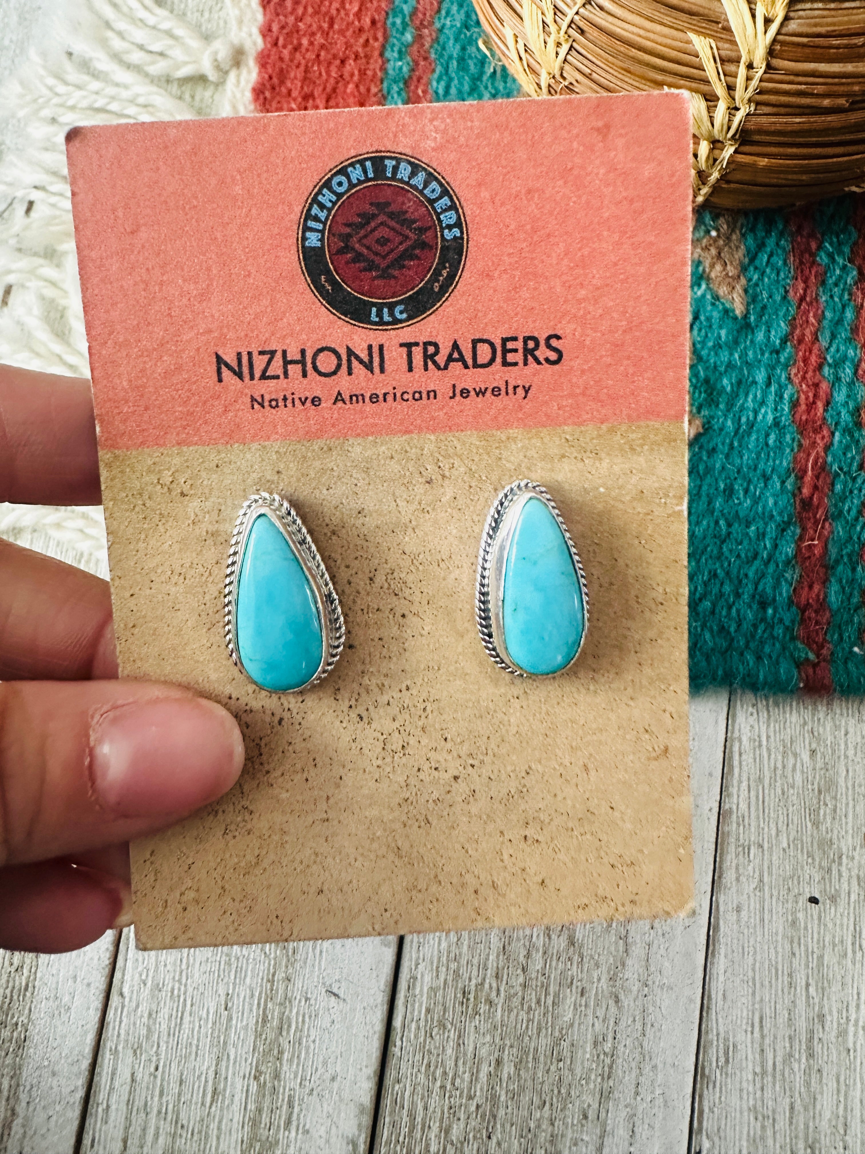 Navajo Turquoise & Sterling Silver Teardrop Post Earrings