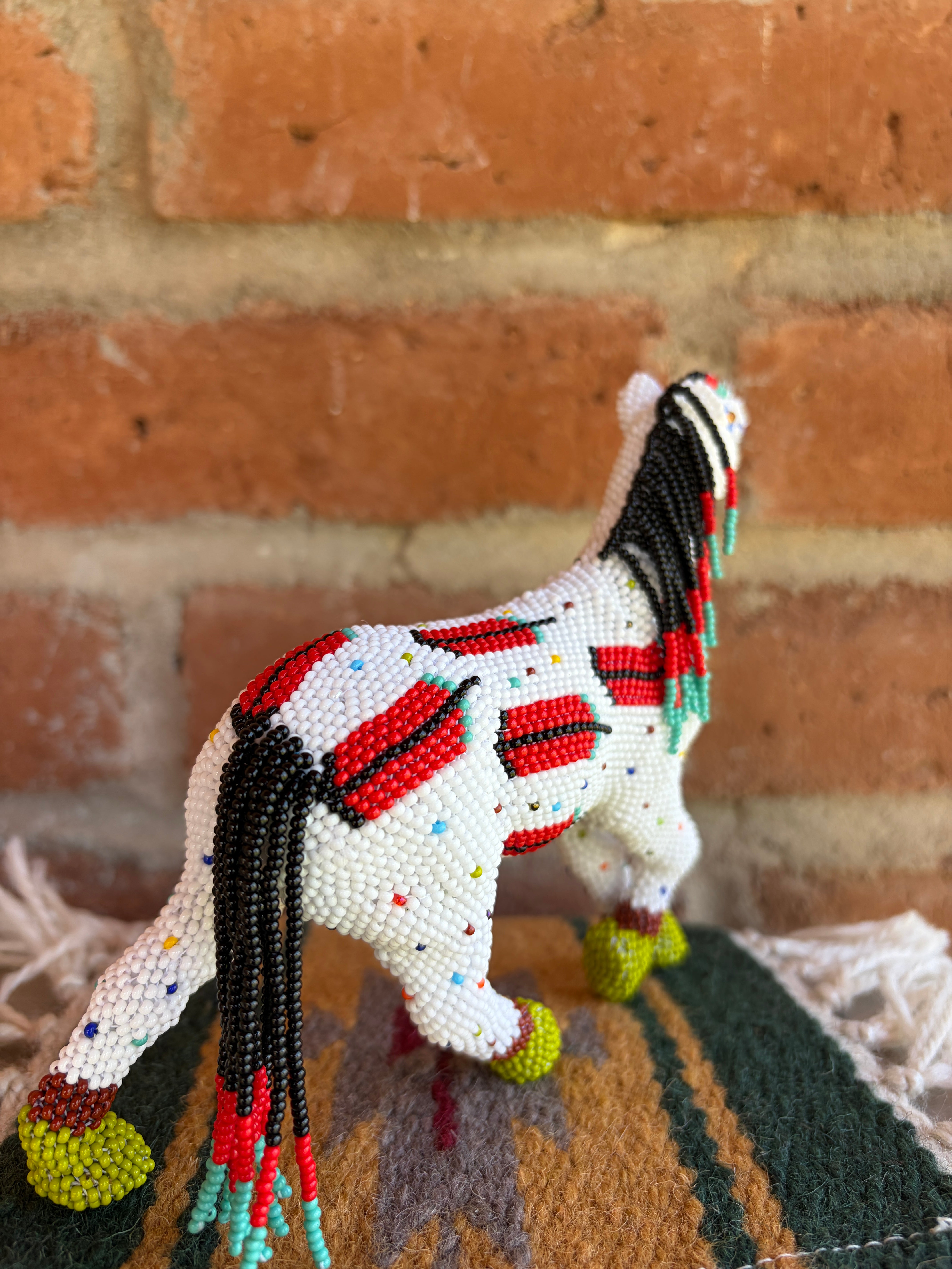 Handmade Peyote Stitched Horse Figurine- Large White