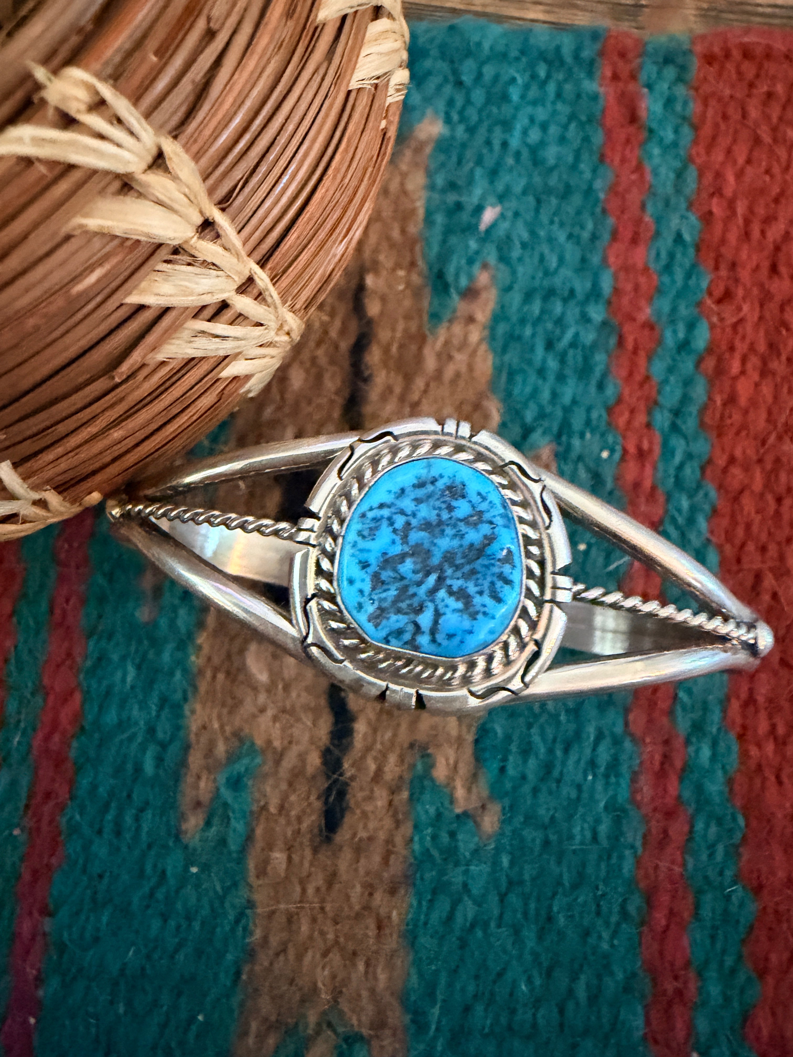 Handcrafted Turquoise & Sterling Silver Cuff Bracelet by David Skeets
