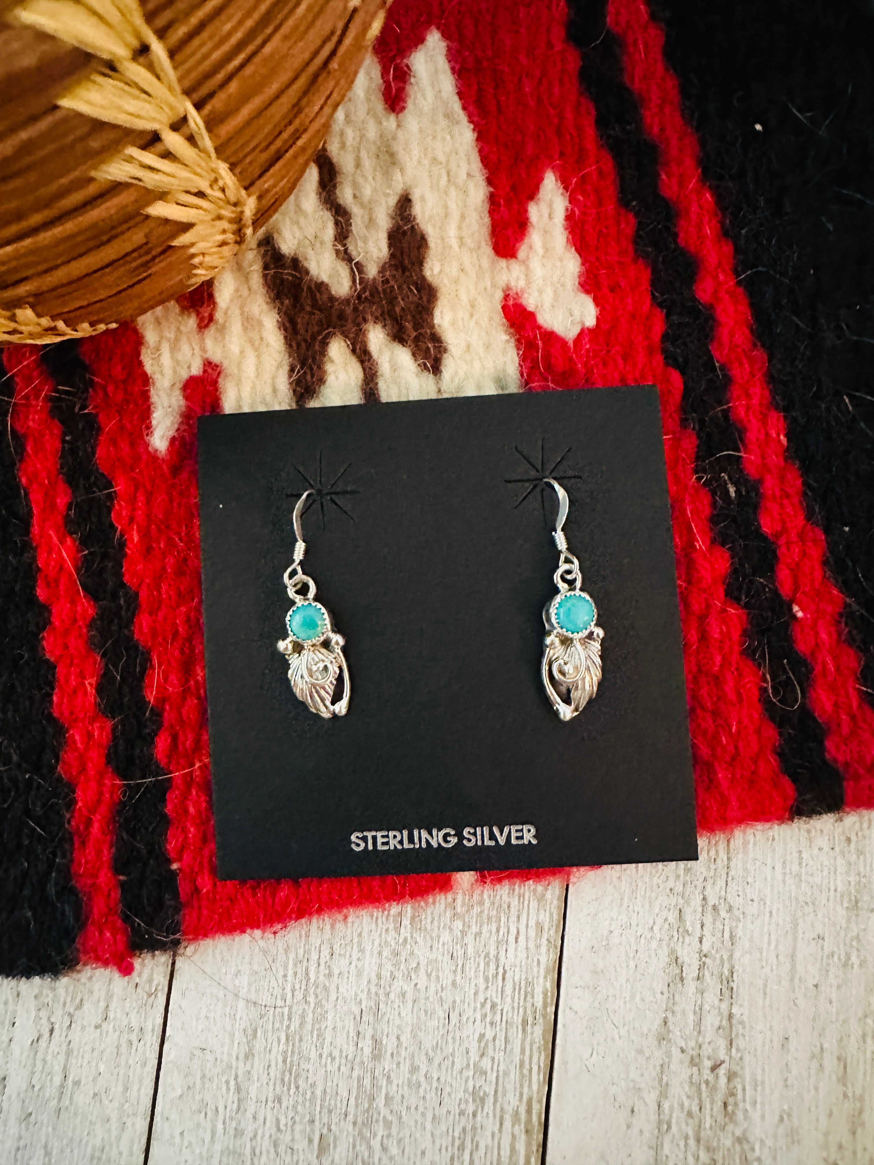 Navajo Turquoise & Sterling Silver Feather Earrings