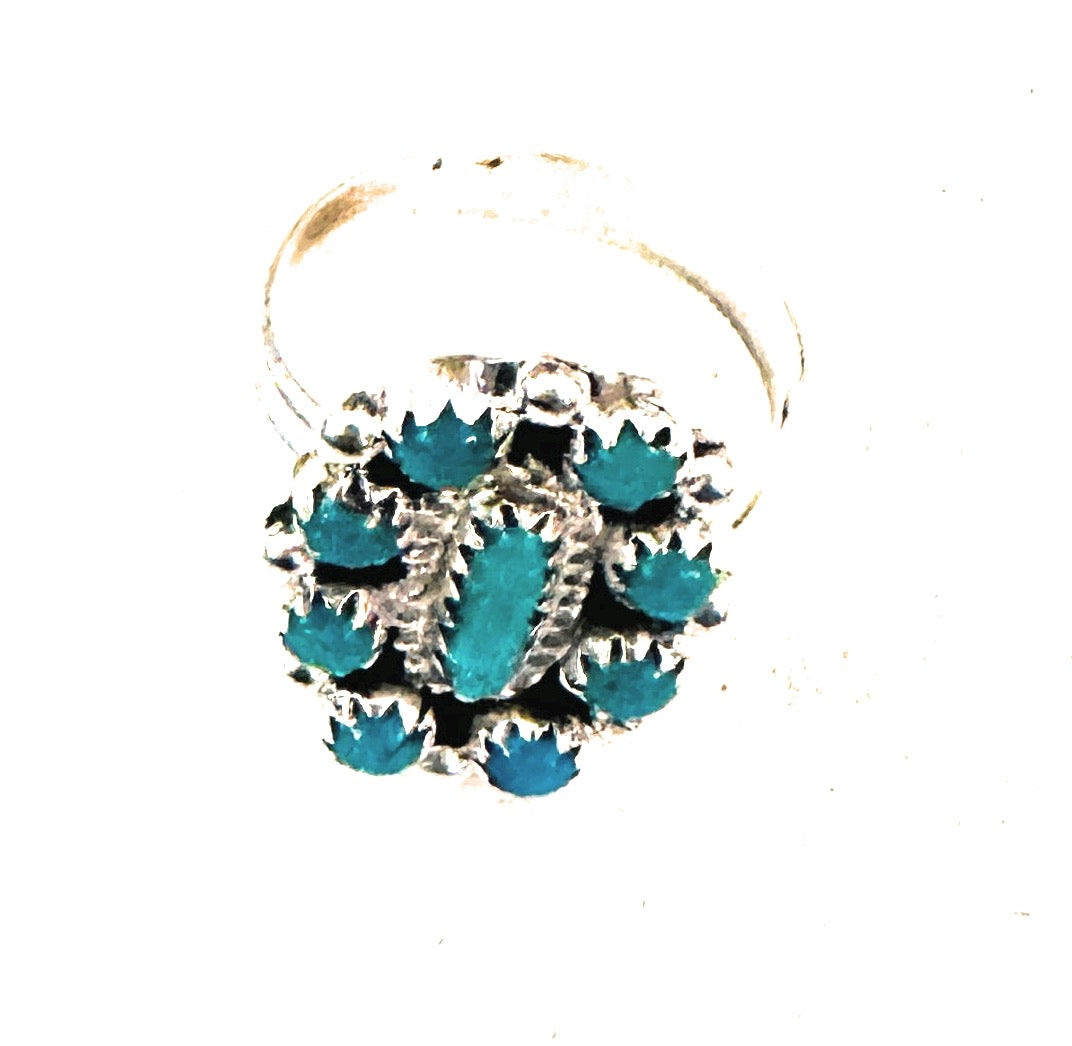 Navajo Sterling Silver & Turquoise Cluster Adjustable Ring