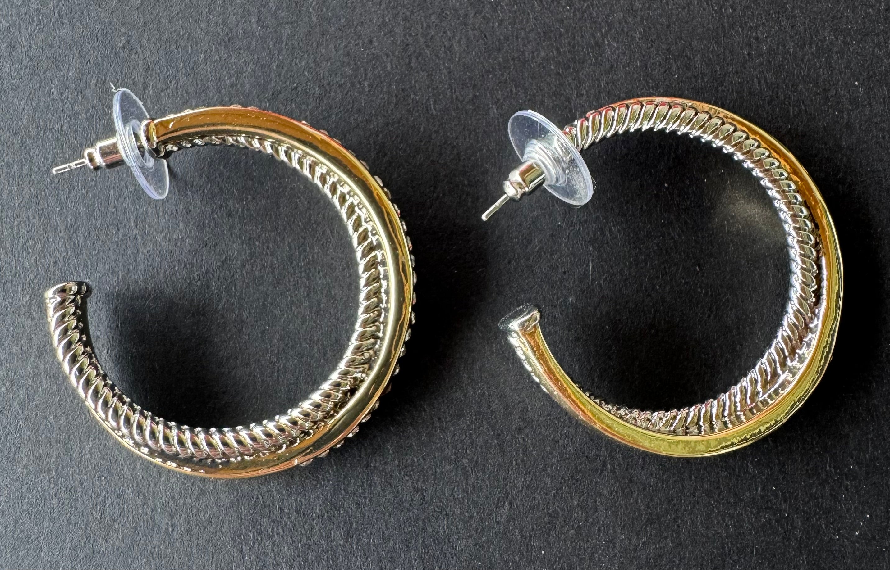Silver & 14k Gold Plated Two Tone CZ Cable Hoop Earrings