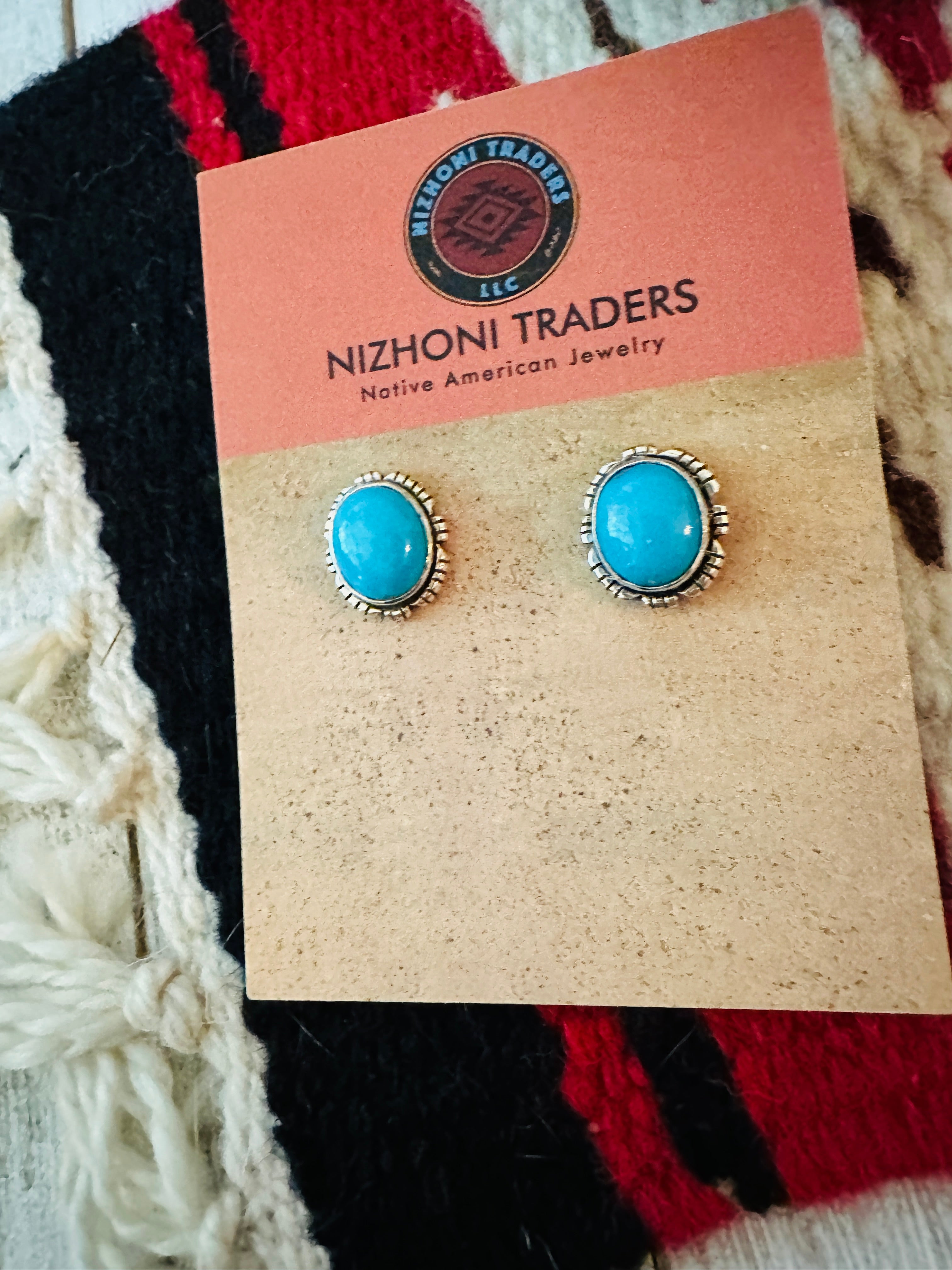 Navajo Sleeping Beauty Turquoise and Sterling Silver Stud Earrings