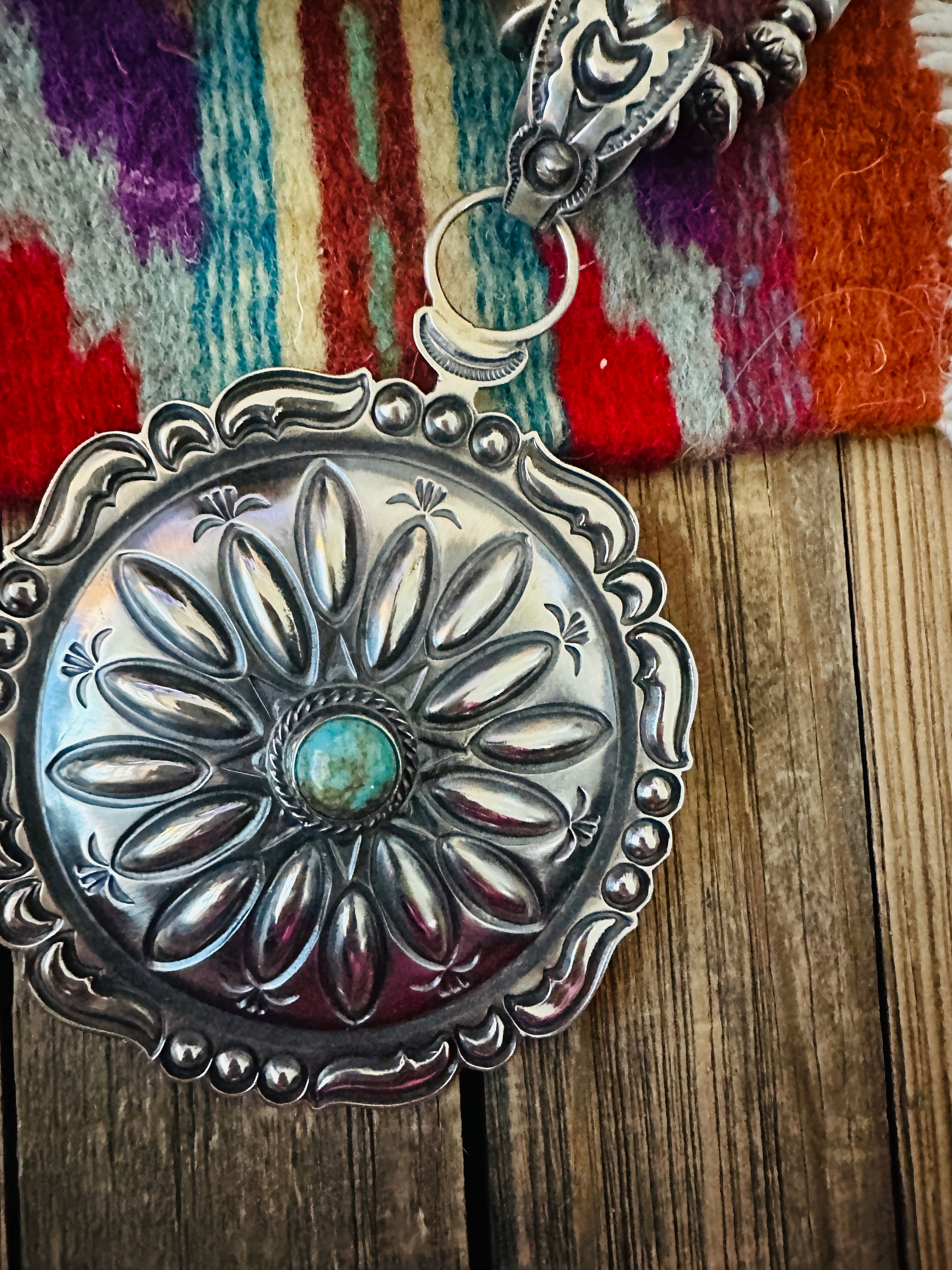 Handcrafted Turquoise & Sterling Silver Concho Pendant by Roland Dixson