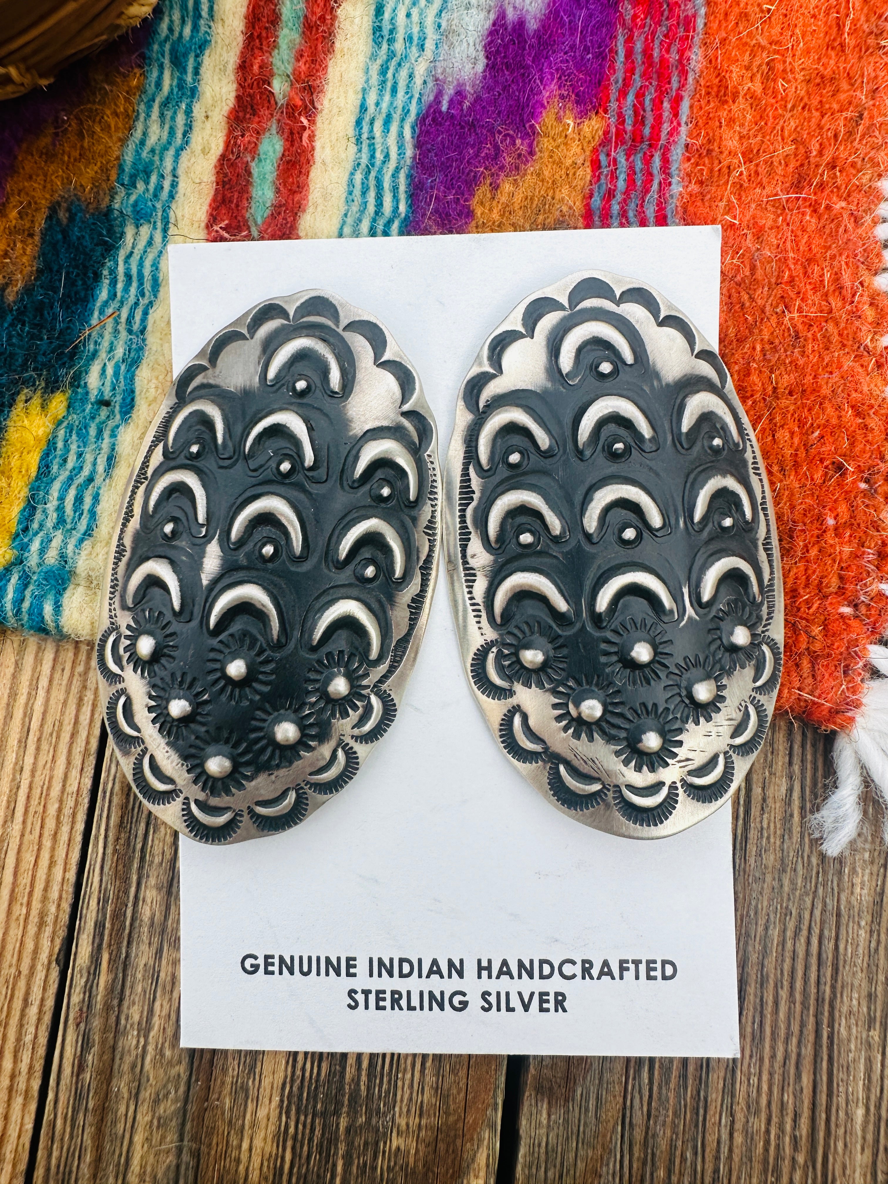 Handcrafted Sterling Silver Concho Post Earrings by Leander Tahe