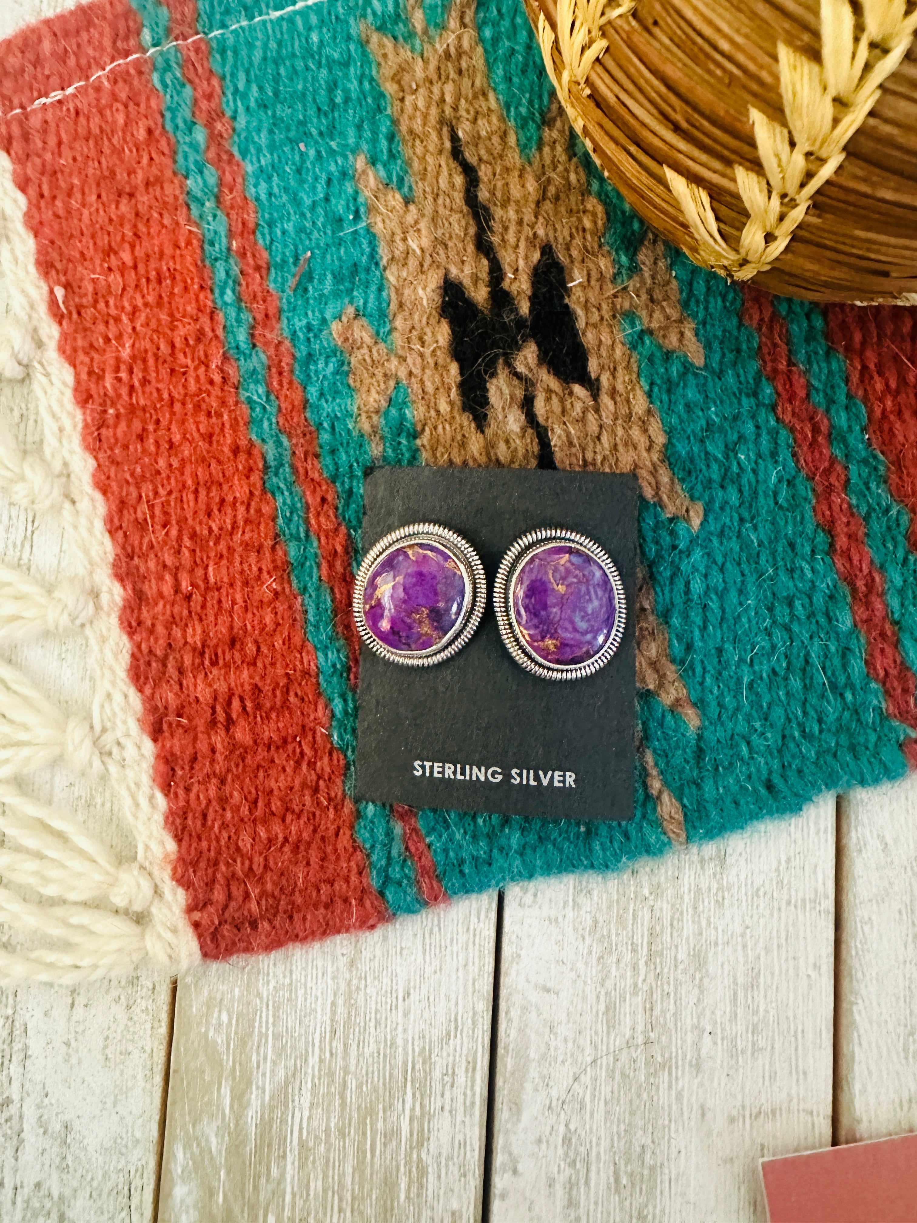 Navajo Purple Dream Mojave & Sterling Silver Stud Earrings by Wydell Billie