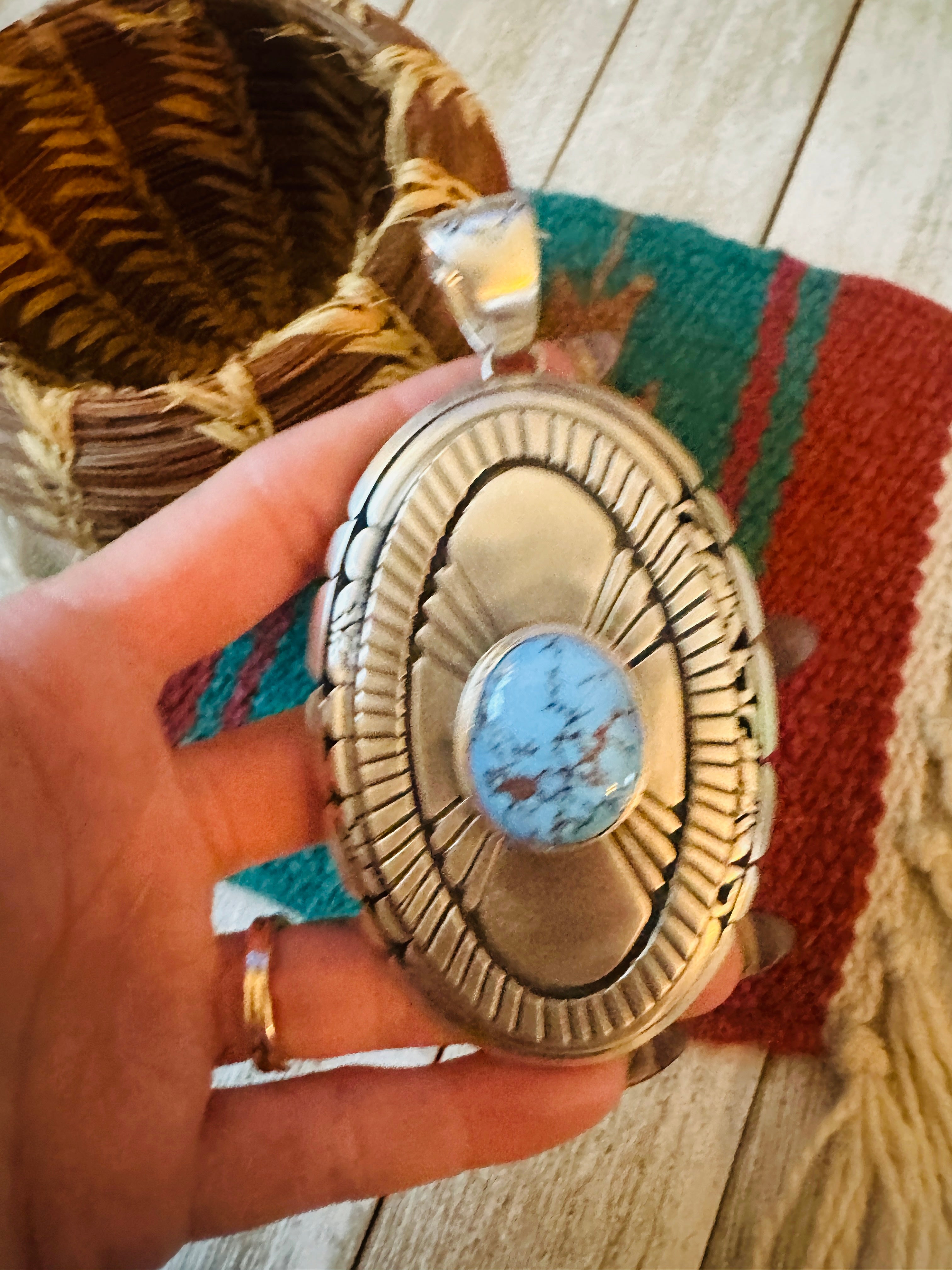 Handcrafted Golden Hills Turquoise & Sterling Silver Pendant