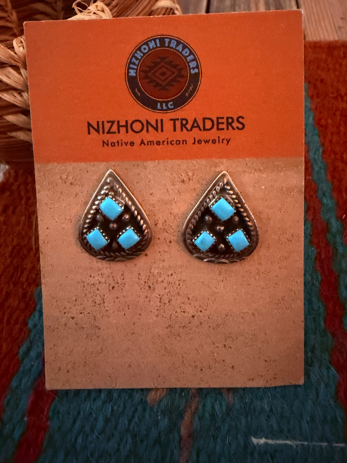 Old Pawn Handcrafted Sterling Silver & Turquoise Post Earrings