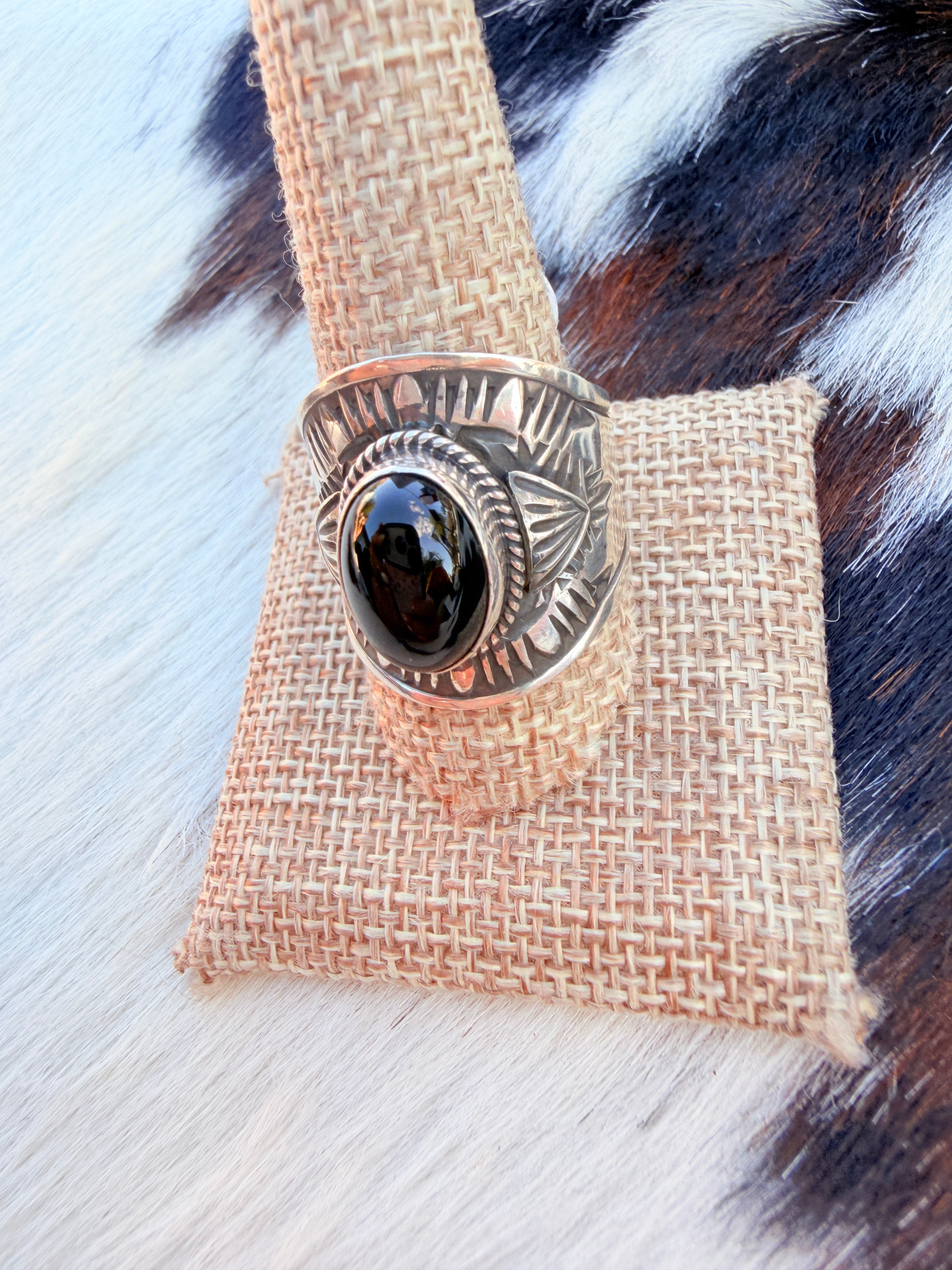 Handcrafted Black Onyx & Sterling Silver Ring Size 12 by Derrick Gordon