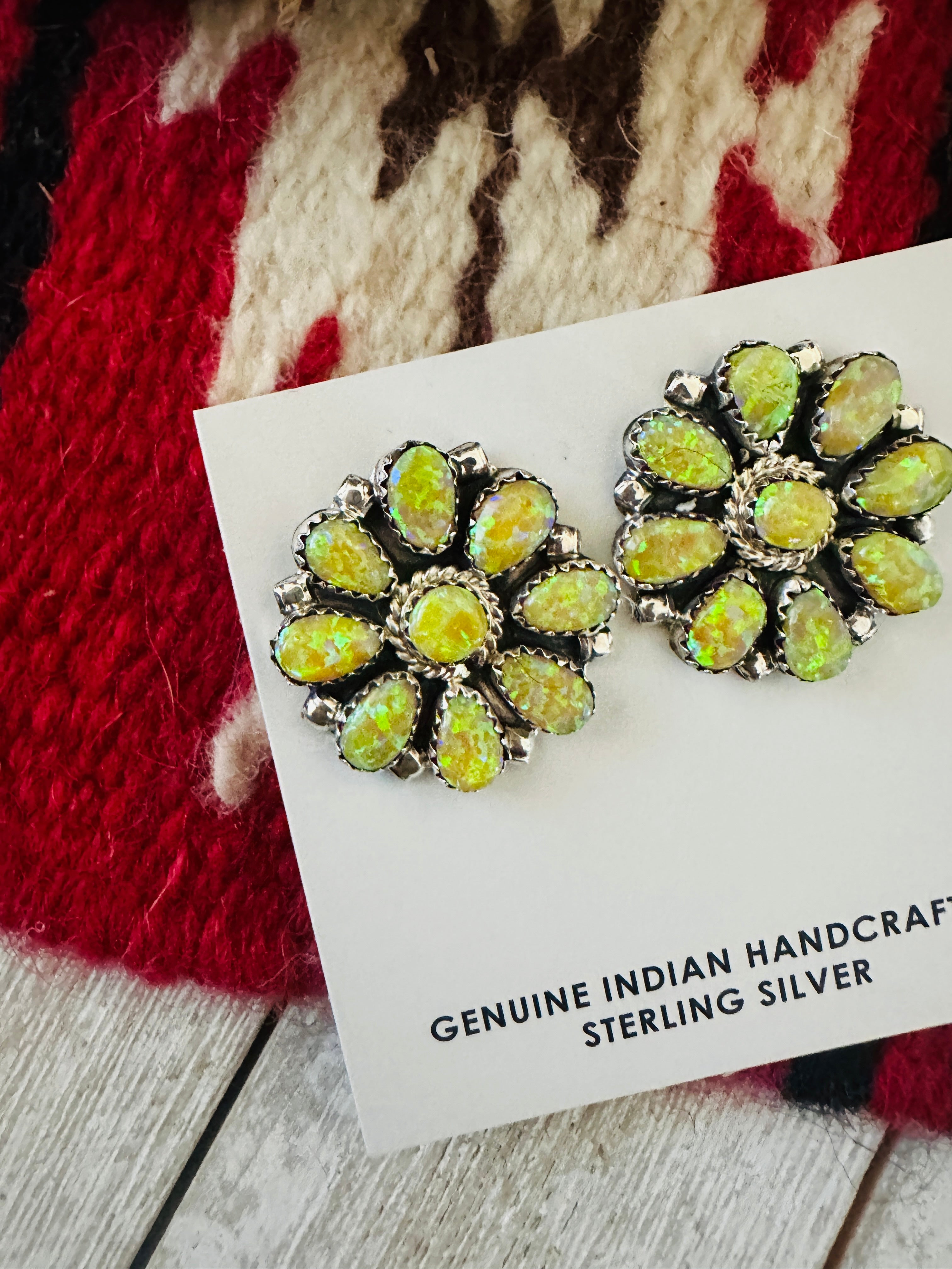 Handcrafted Yellow Opal & Sterling Silver Cluster Post Earrings