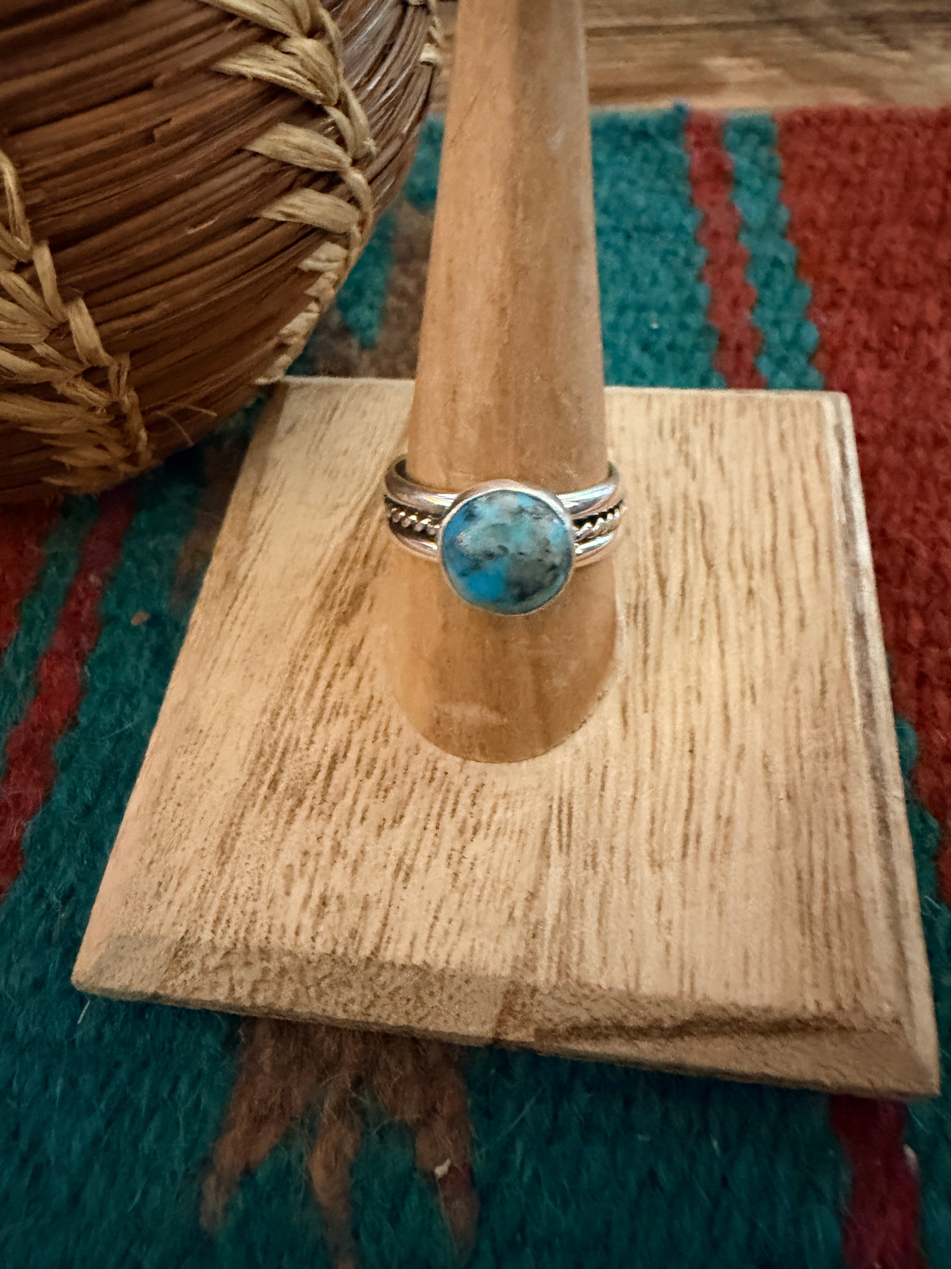 Handcrafted Turquoise & Sterling Silver Band Ring Size 9