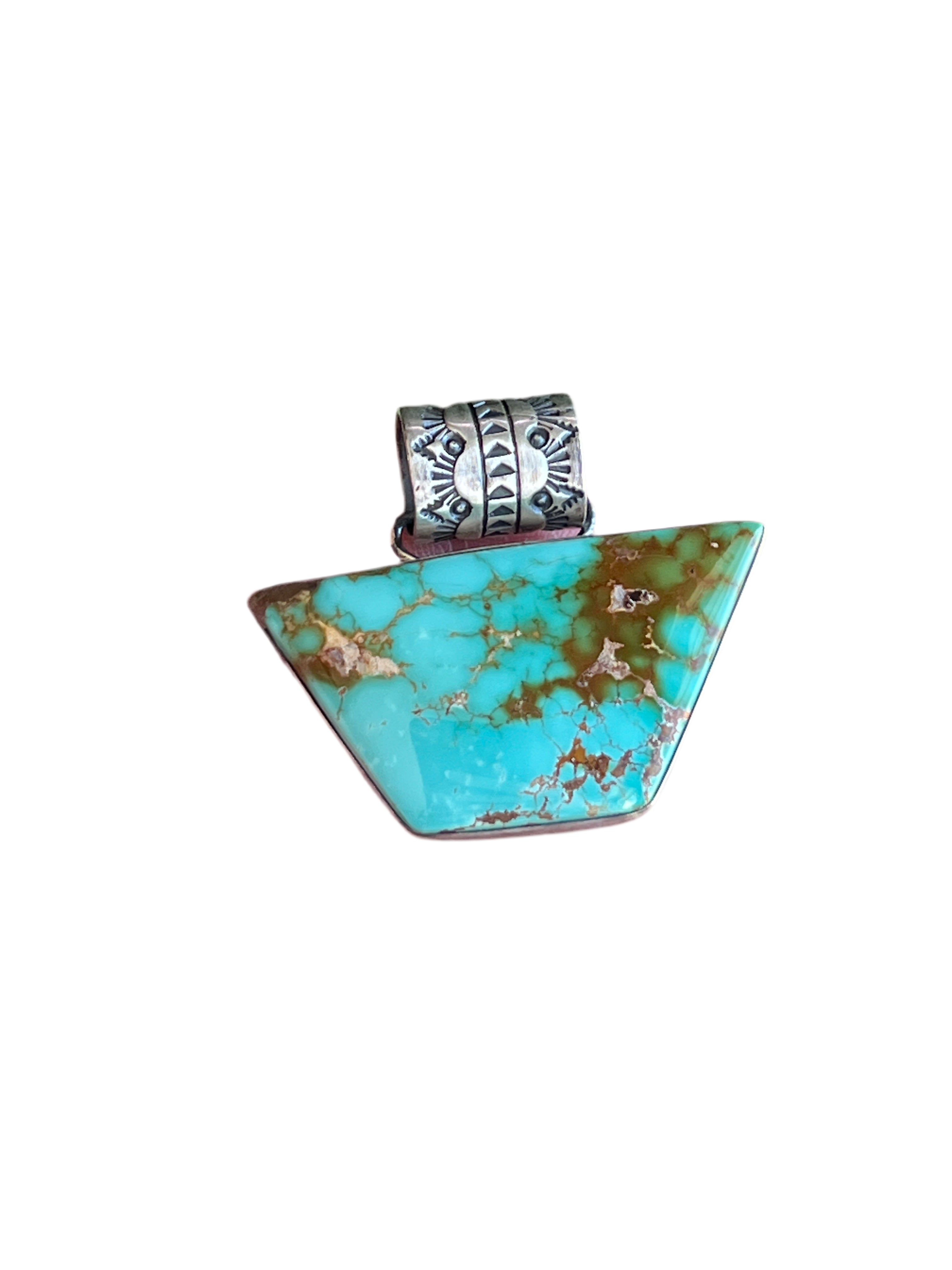 Handcrafted Sterling Silver and Royston Turquoise Solo Pendant by Angela Martin