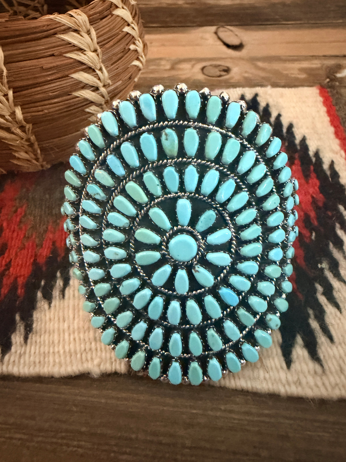 Handcrafted Sleeping Beauty Turquoise & Sterling Silver Cluster Cuff Bracelet