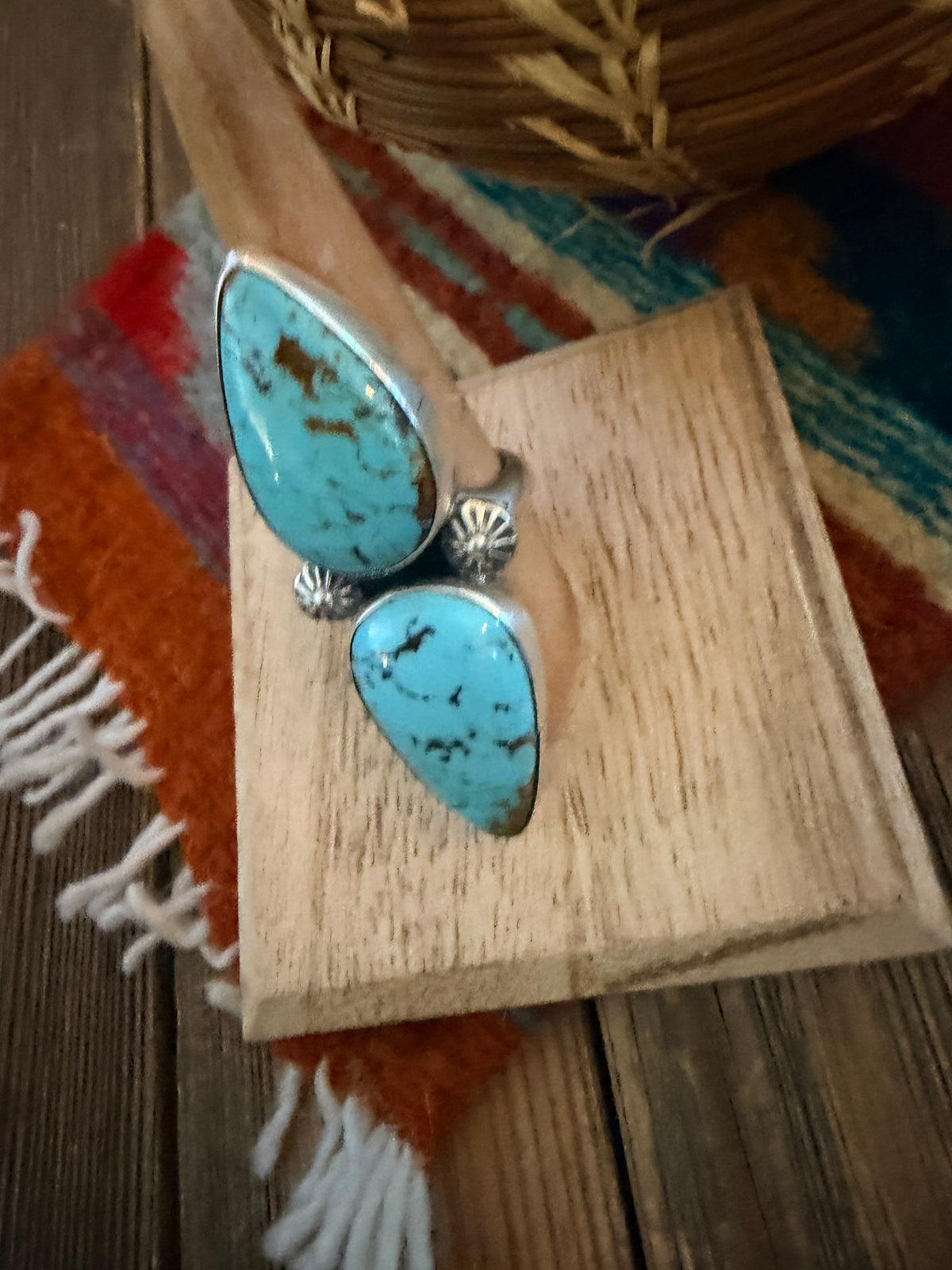 Handcrafted Number 8 Turquoise & Sterling Silver Cluster Adjustable Ring