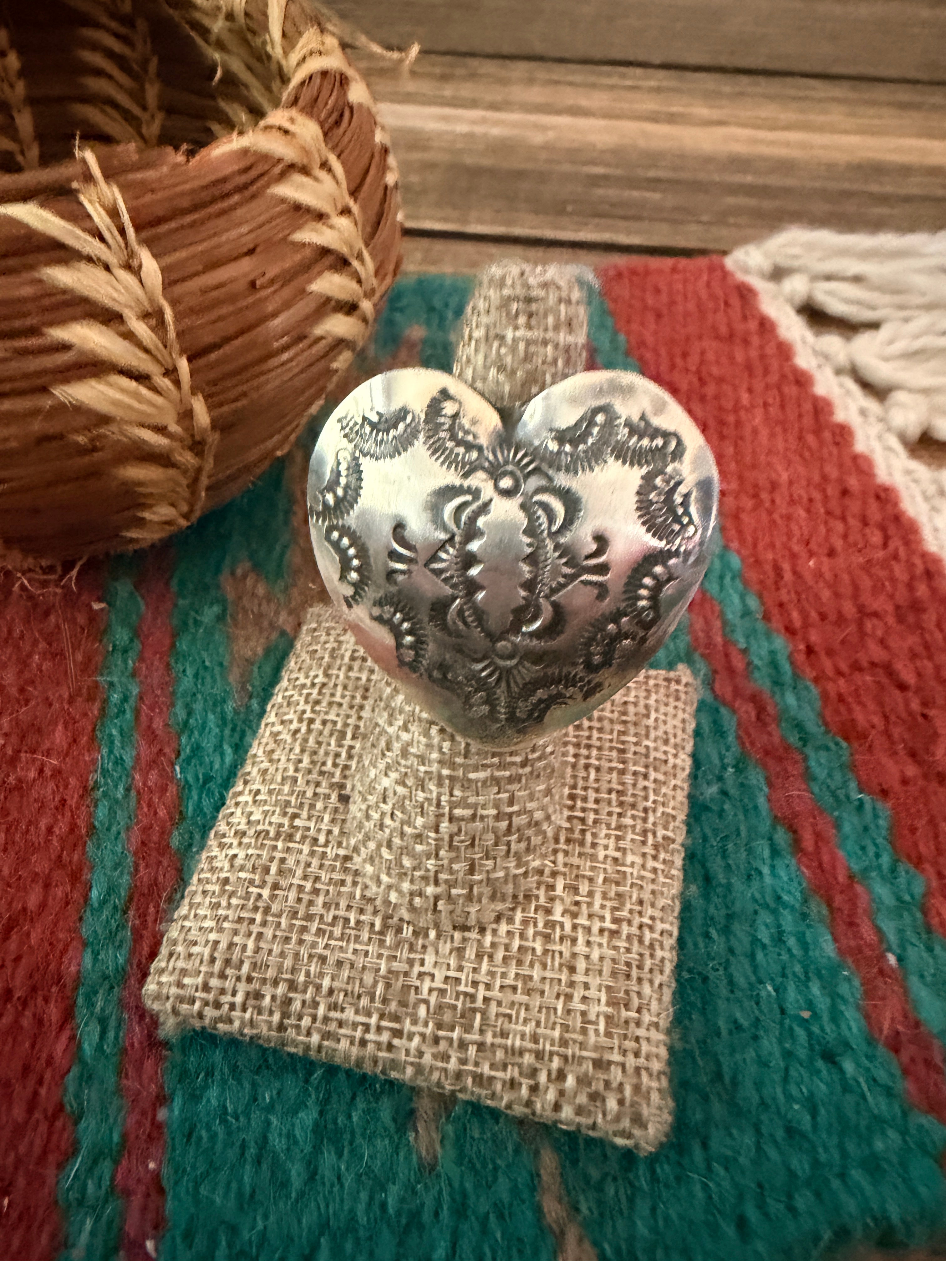 Handcrafted Sterling Silver Adjustable Heart Concho Ring by Vincent Platero