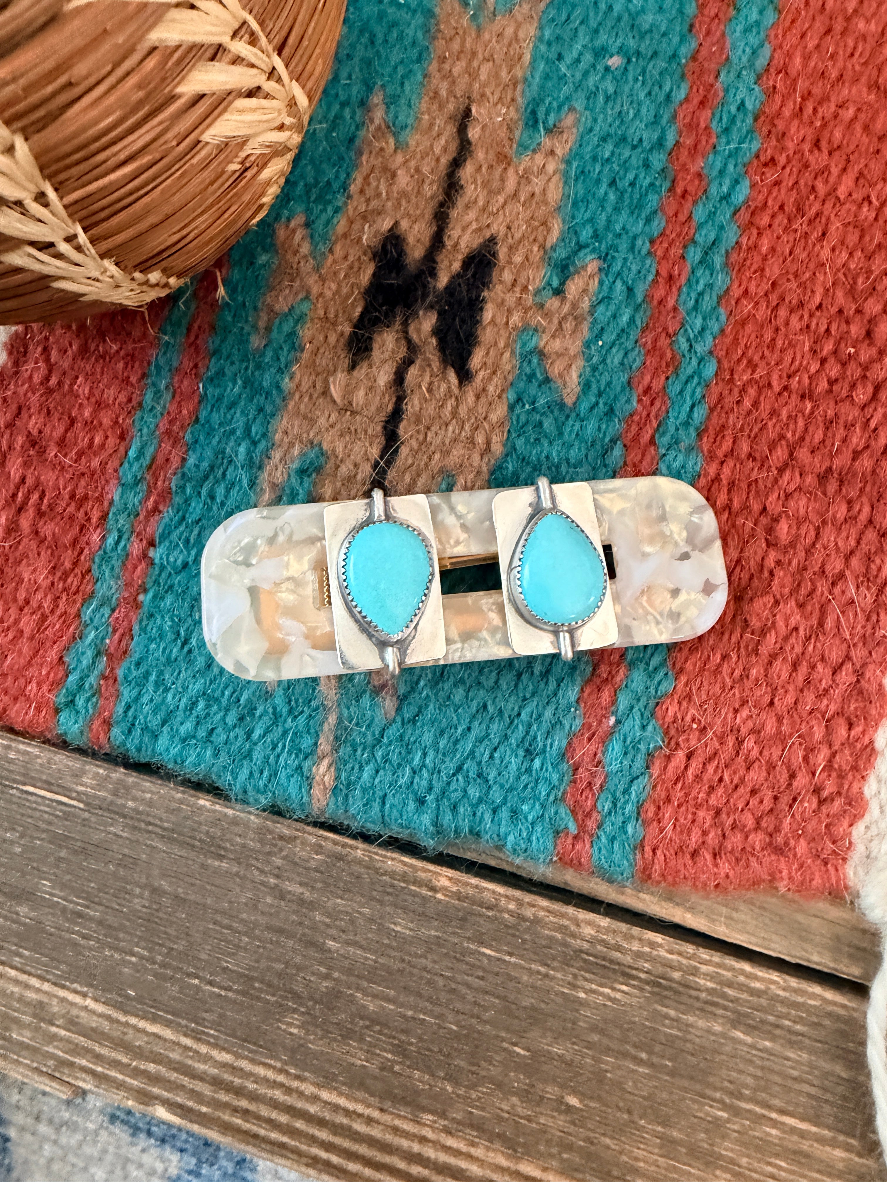 Handmade Sterling Silver & Turquoise Hair Barrette