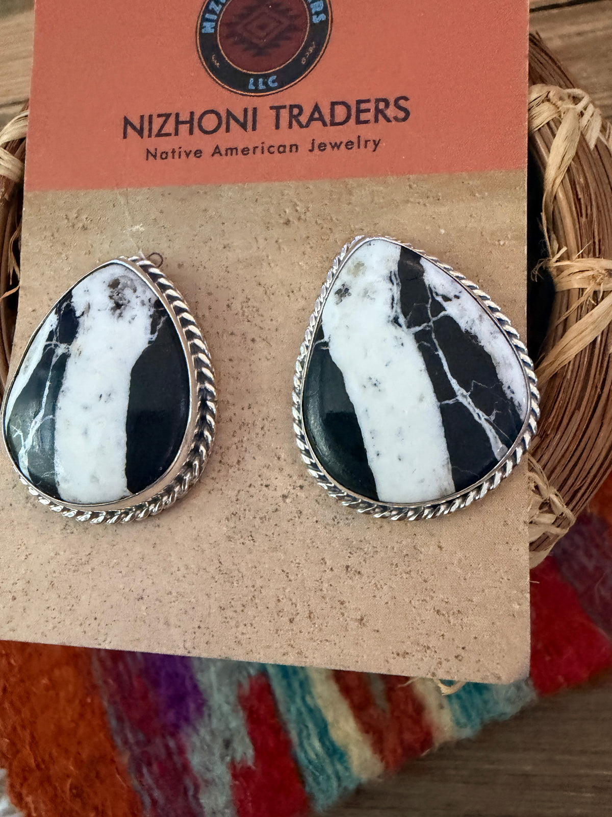 Handcrafted White Buffalo & Sterling Silver Post Earrings