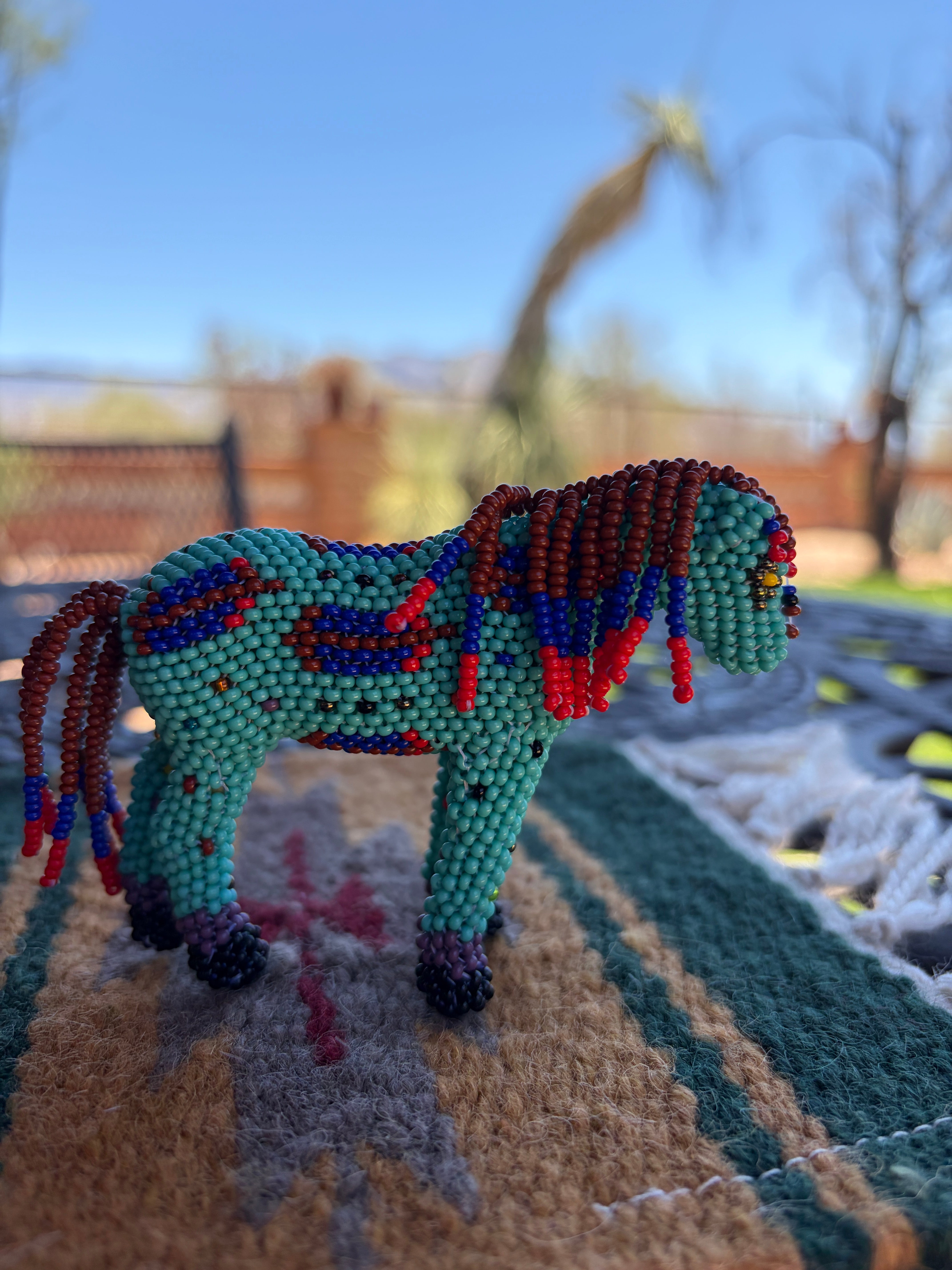 Handmade Peyote Stitched Horse Figurine- Turquoise 10
